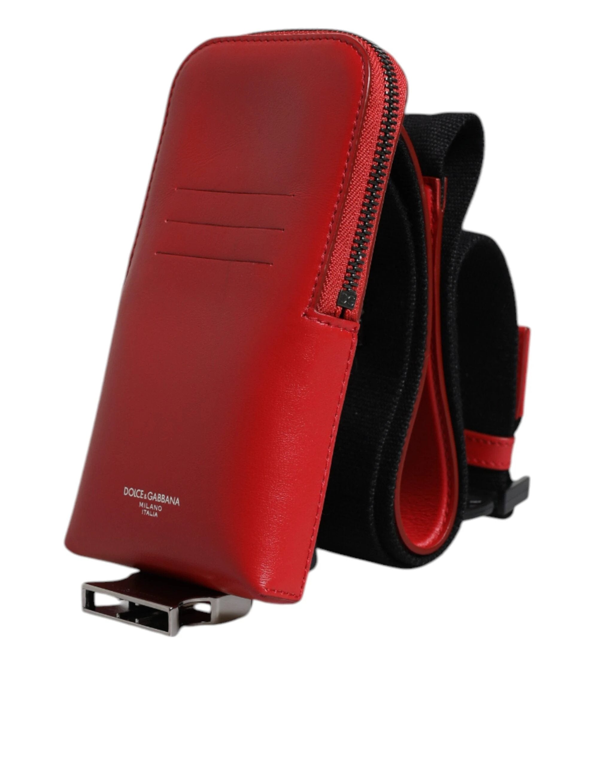 Dolce & Gabbana Red Leather Logo Zip Around Card Holder Wide Strap Wallet (Copy) by Dolce & Gabbana