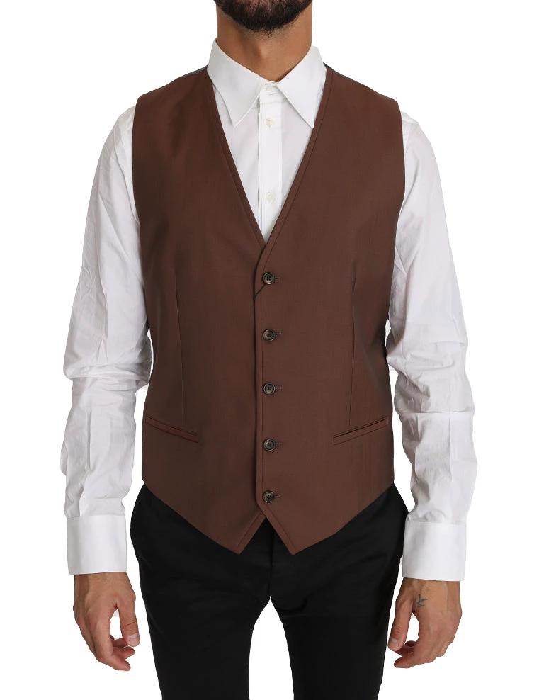 Dolce & Gabbana Brown Wool Silk Waistcoat Vest by Dolce & Gabbana