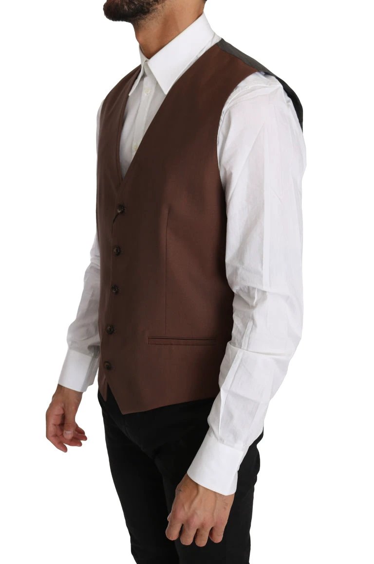 Dolce & Gabbana Brown Wool Silk Waistcoat Vest by Dolce & Gabbana