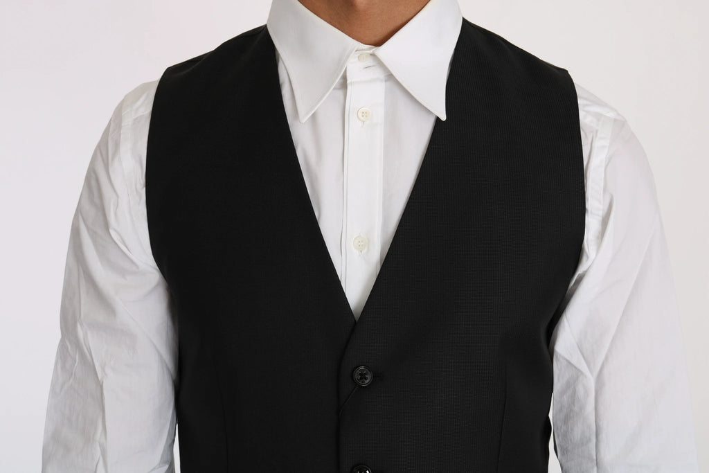 Dolce & Gabbana Black Solid Wool Silk Waistcoat Vest by Dolce & Gabbana