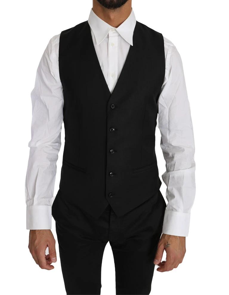 Dolce & Gabbana Black Solid Wool Silk Waistcoat Vest by Dolce & Gabbana