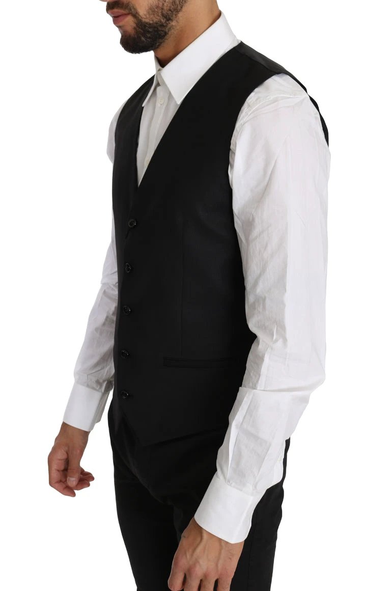 Dolce & Gabbana Black Solid Wool Silk Waistcoat Vest by Dolce & Gabbana