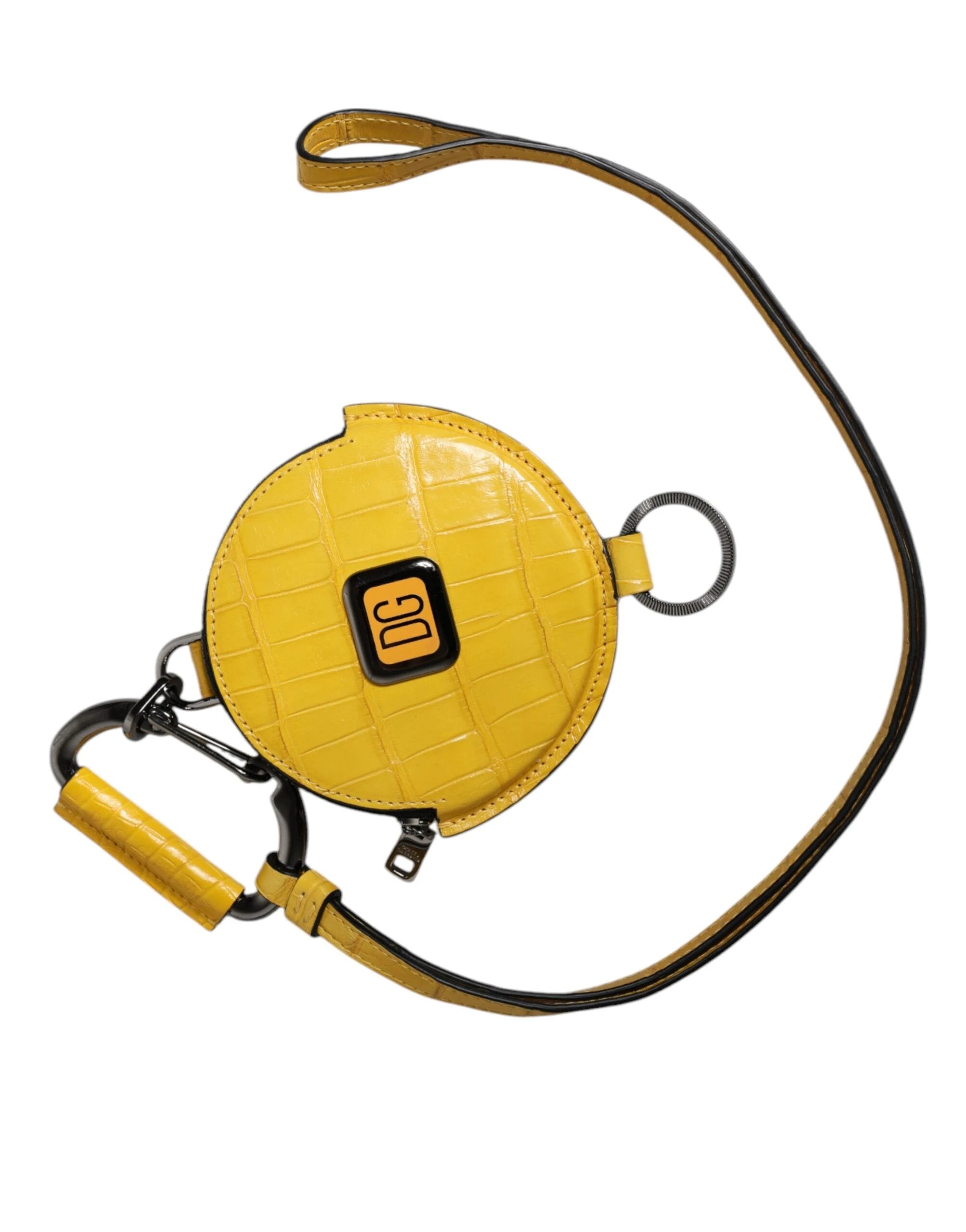 Dolce & Gabbana Yellow Round Leather DG Logo Coin Purse Lanyard Wallet by Dolce & Gabbana