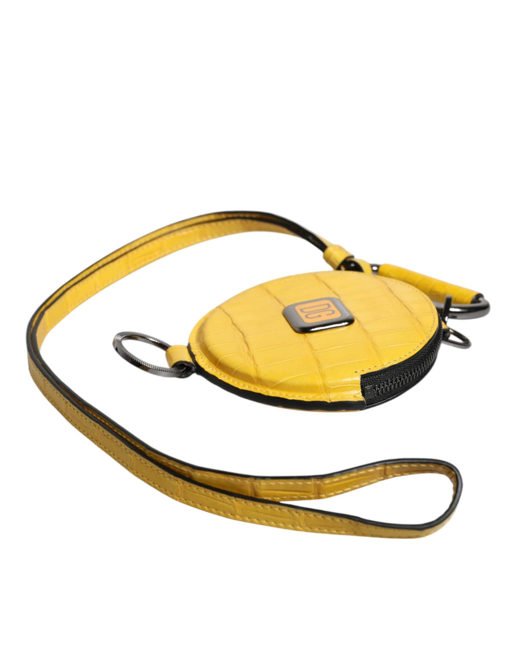 Dolce & Gabbana Yellow Round Leather DG Logo Coin Purse Lanyard Wallet by Dolce & Gabbana