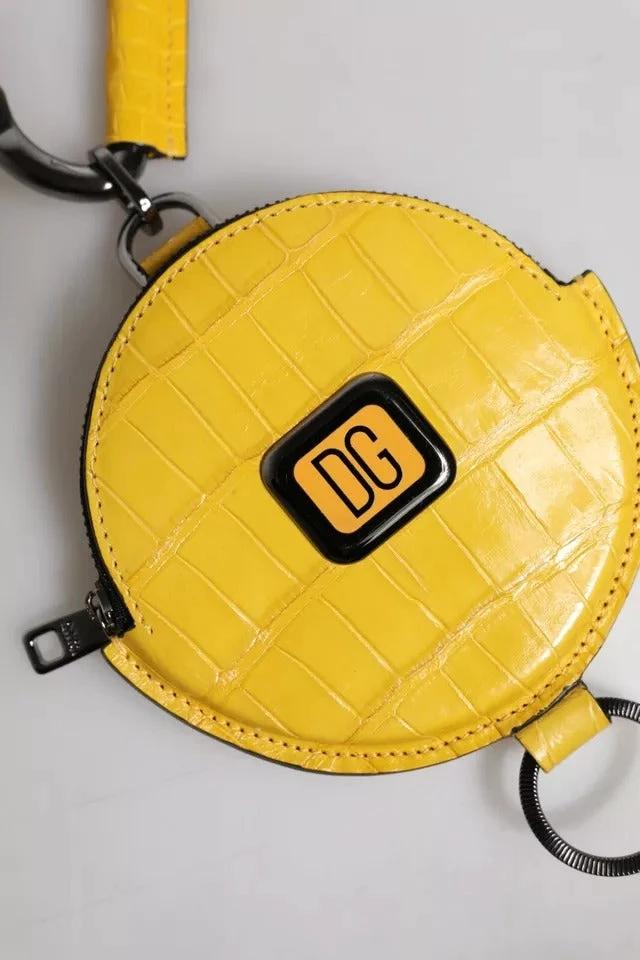 Dolce & Gabbana Yellow Round Leather DG Logo Coin Purse Lanyard Wallet by Dolce & Gabbana