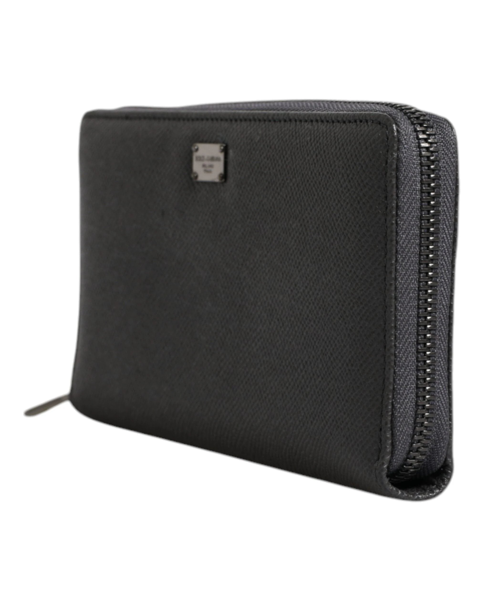 Dolce & Gabbana Dark Gray Leather DG Logo Zip Around Continental Wallet by Dolce & Gabbana