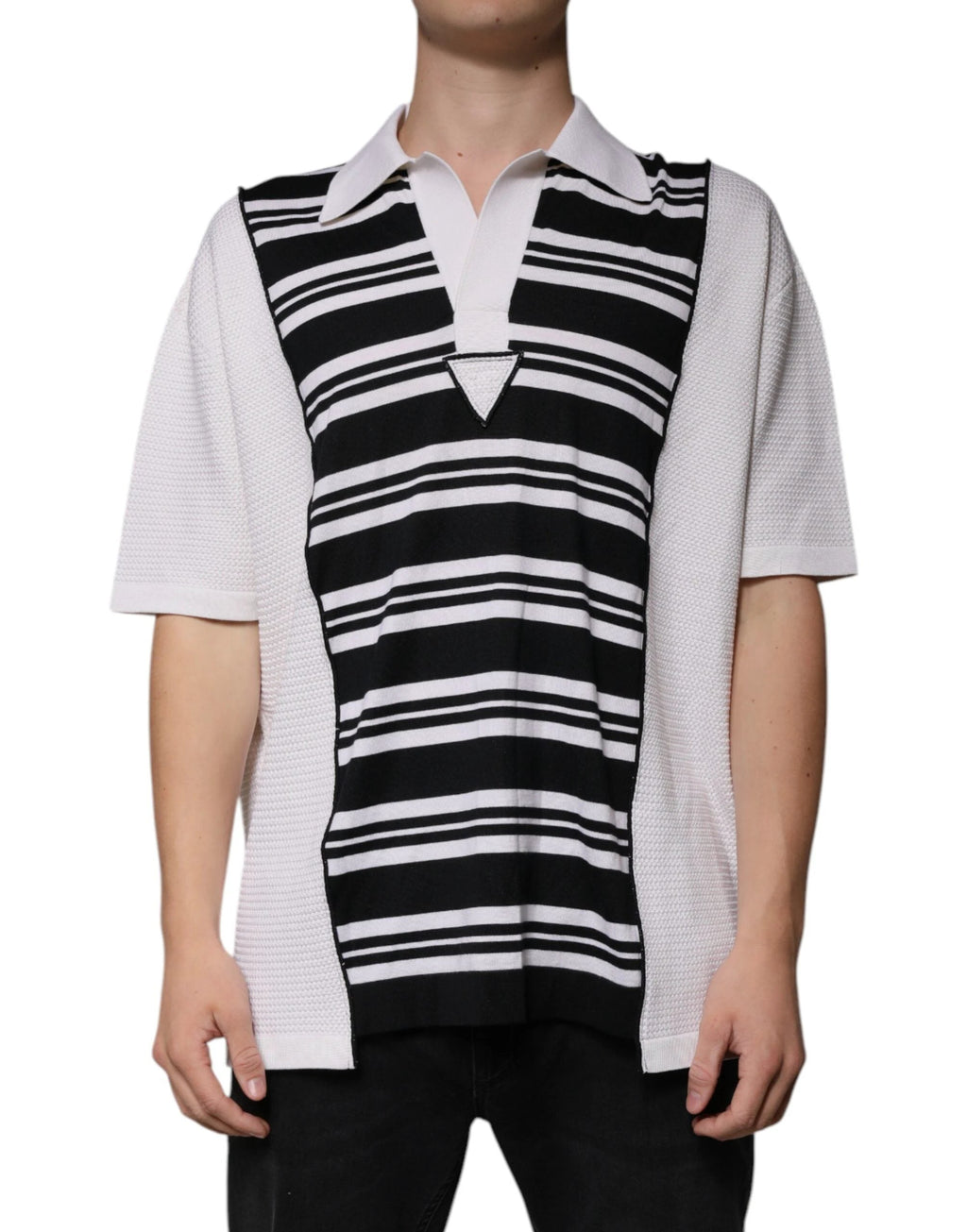 Dolce & Gabbana Black White Stripes Collared Polo T-shirt by Dolce & Gabbana