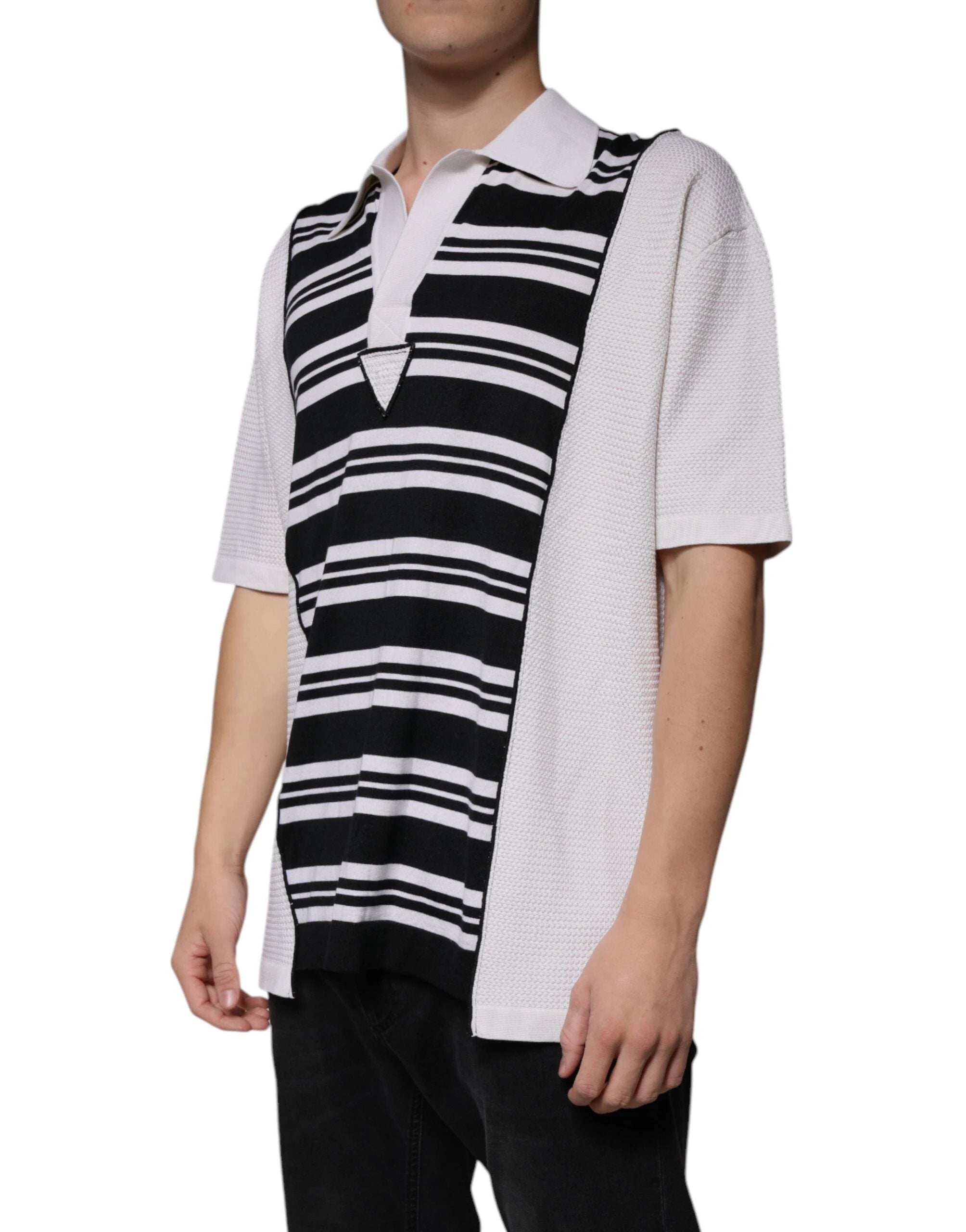 Dolce & Gabbana Black White Stripes Collared Polo T-shirt by Dolce & Gabbana