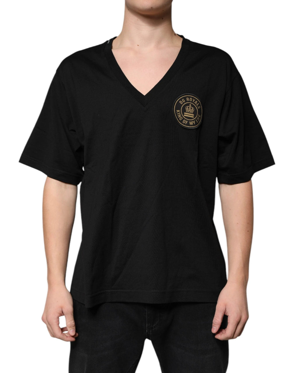 Dolce & Gabbana Black Cotton Logo Vneck Short Sleeve T-shirt by Dolce & Gabbana