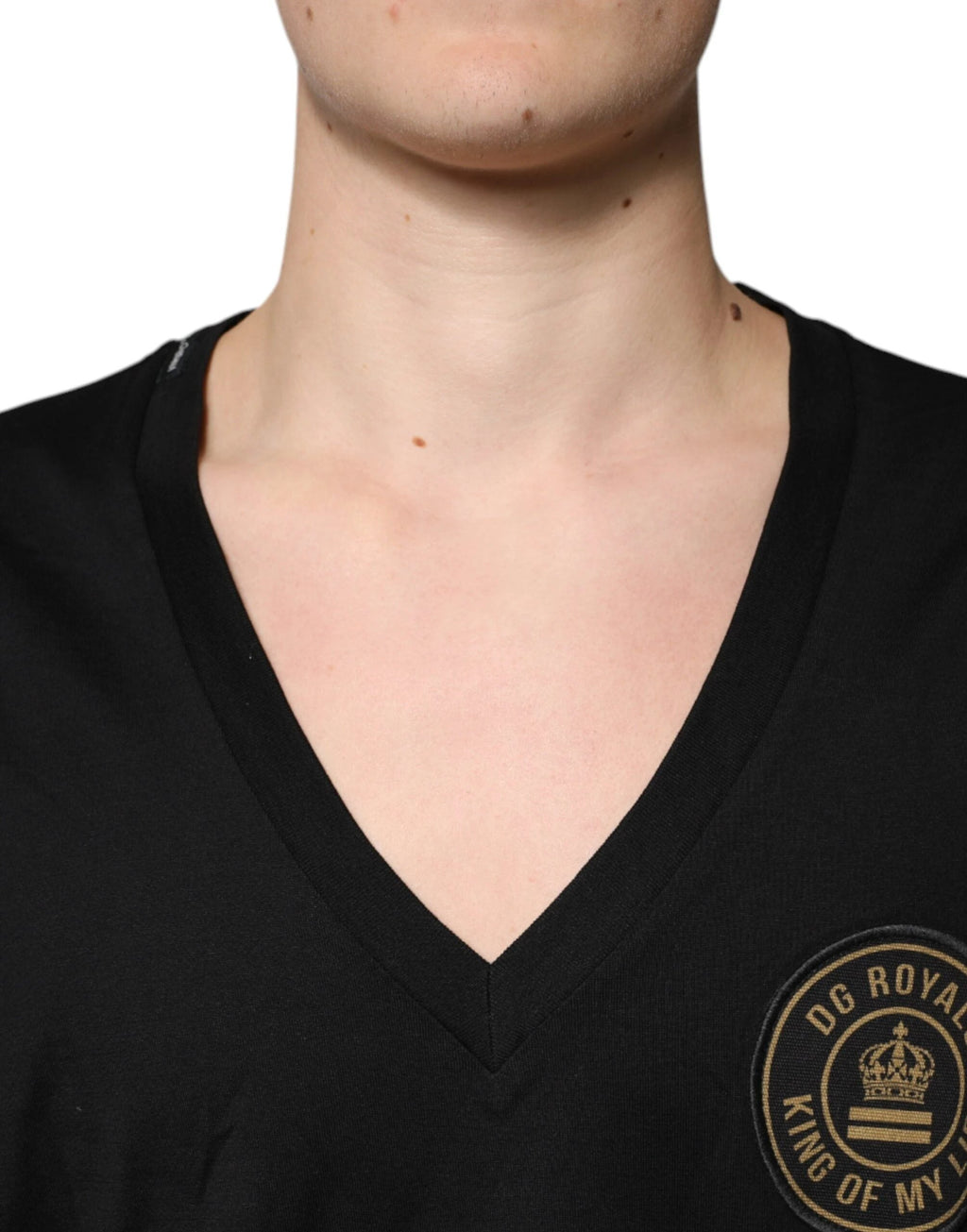 Dolce & Gabbana Black Cotton Logo Vneck Short Sleeve T-shirt by Dolce & Gabbana