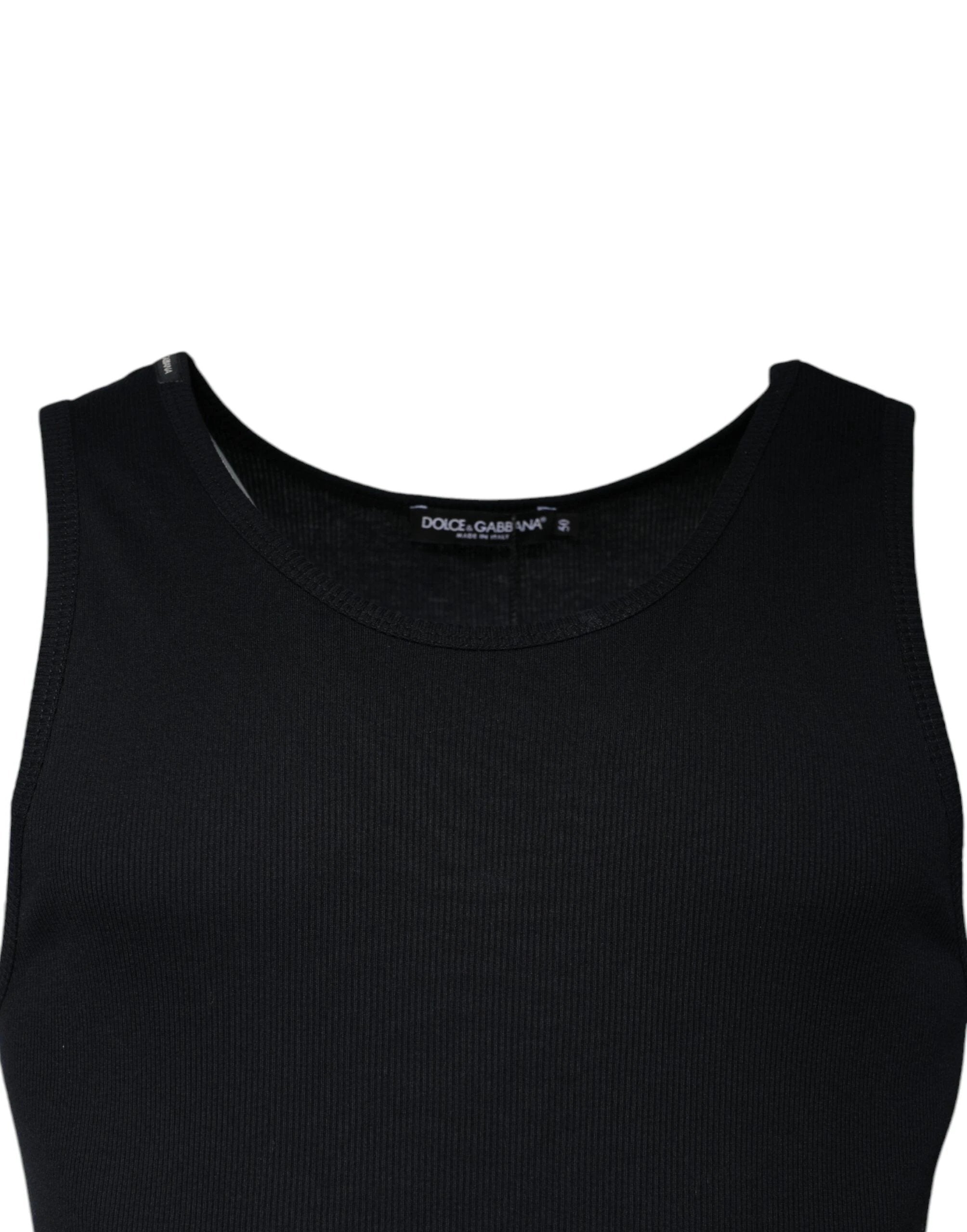 Dolce & Gabbana Black Cotton Sleeveless Round Neck Tank T-shirt by Dolce & Gabbana