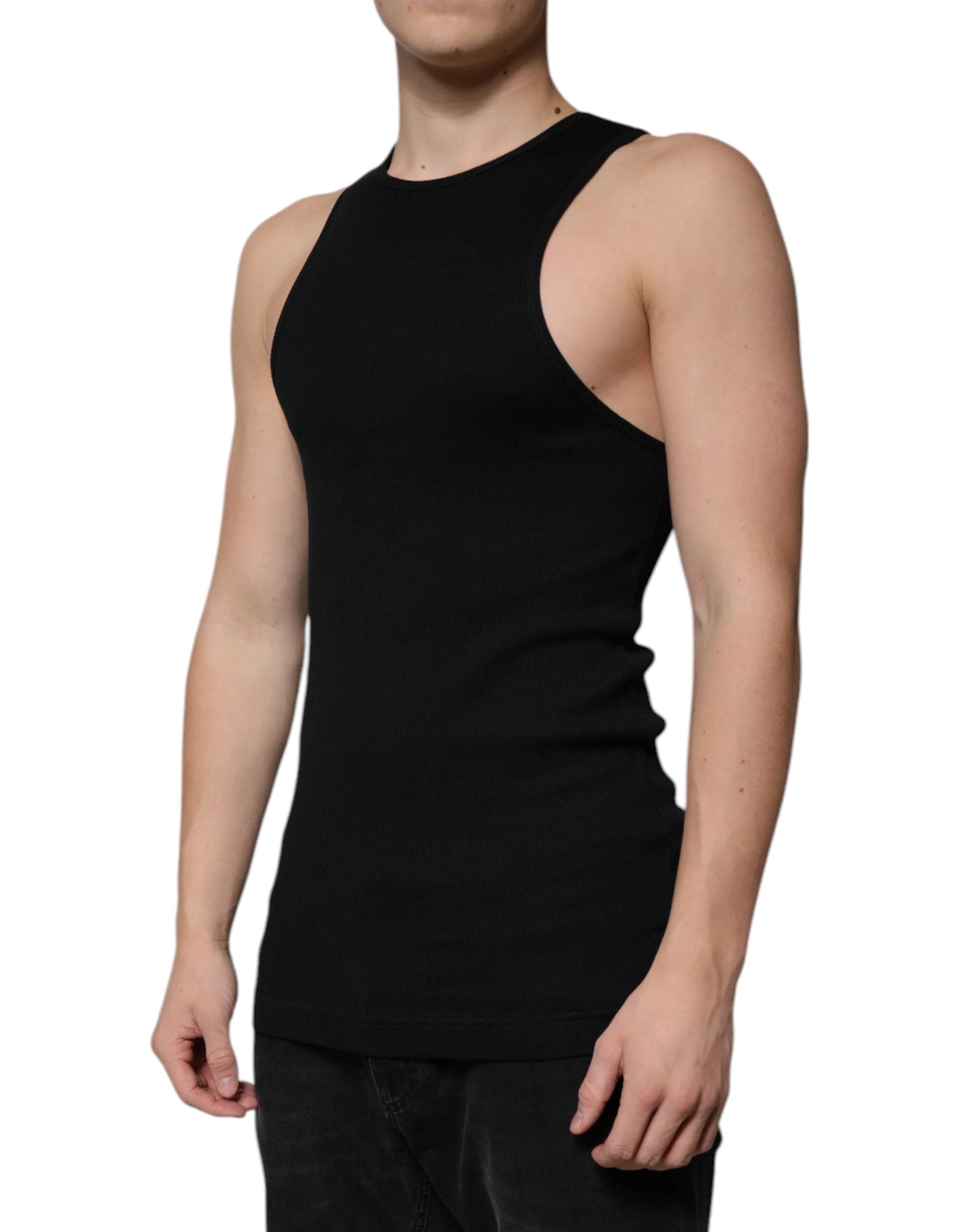 Dolce & Gabbana Black Cotton Sleeveless Round Neck Tank T-shirt by Dolce & Gabbana