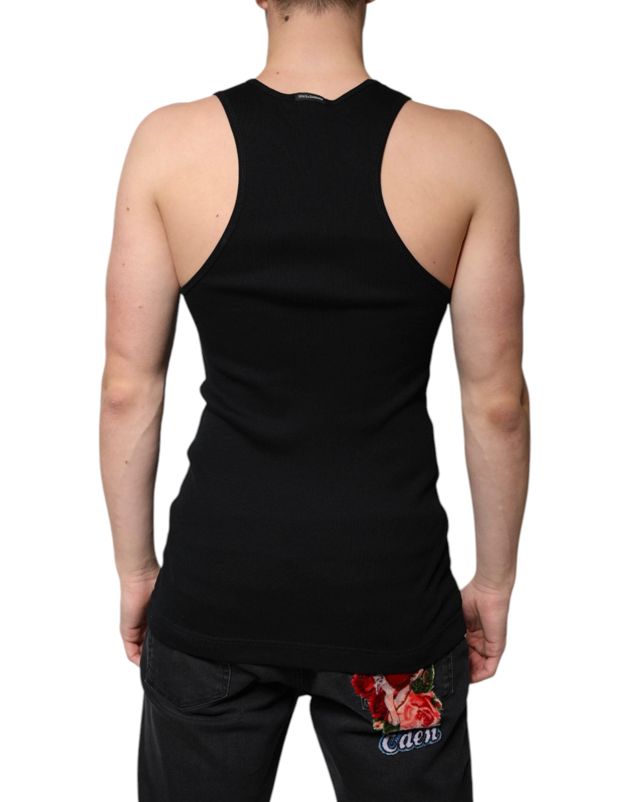 Dolce & Gabbana Black Cotton Sleeveless Round Neck Tank T-shirt by Dolce & Gabbana