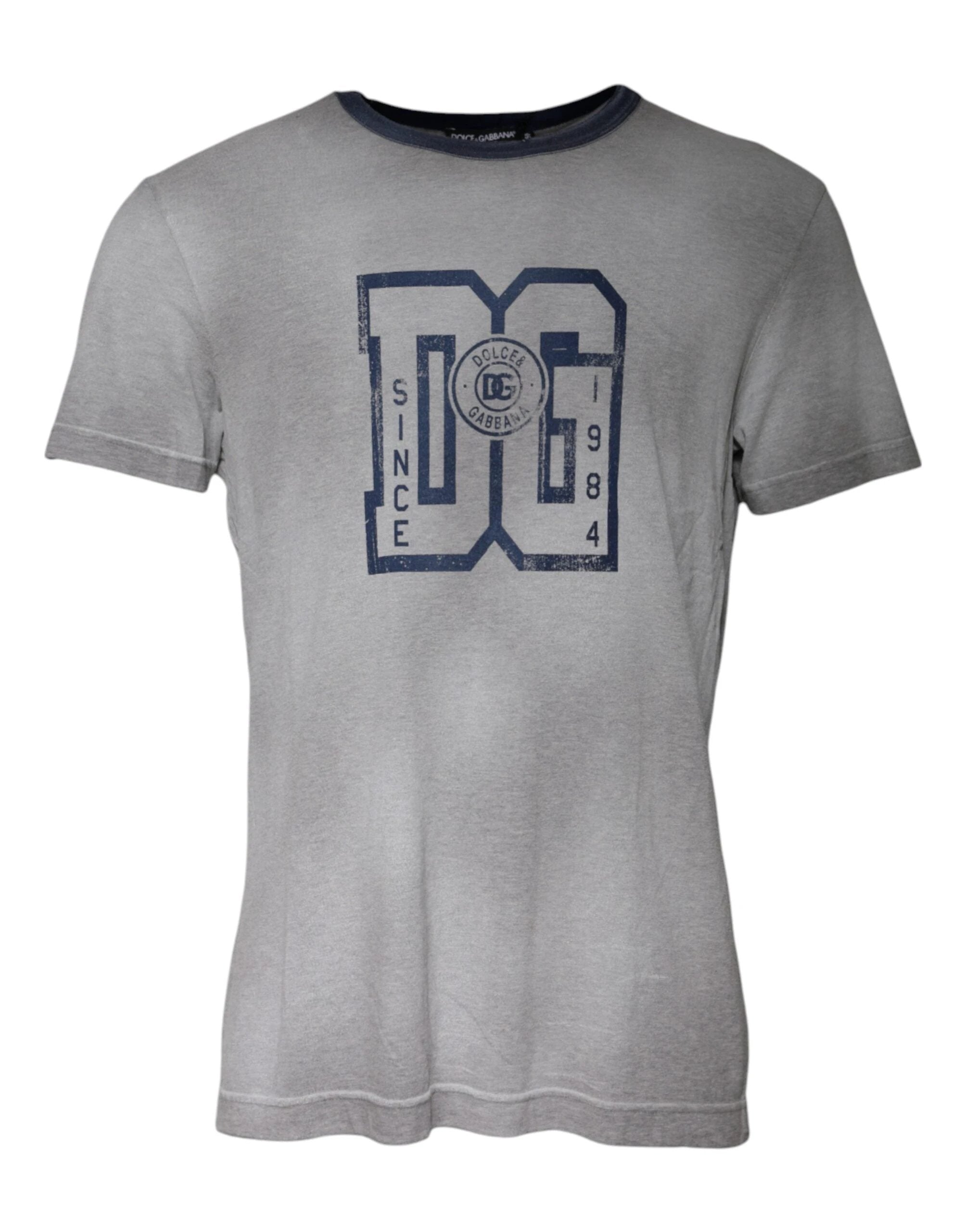 Dolce & Gabbana Gray Logo Print Cotton Crew Neck T-shirt by Dolce & Gabbana