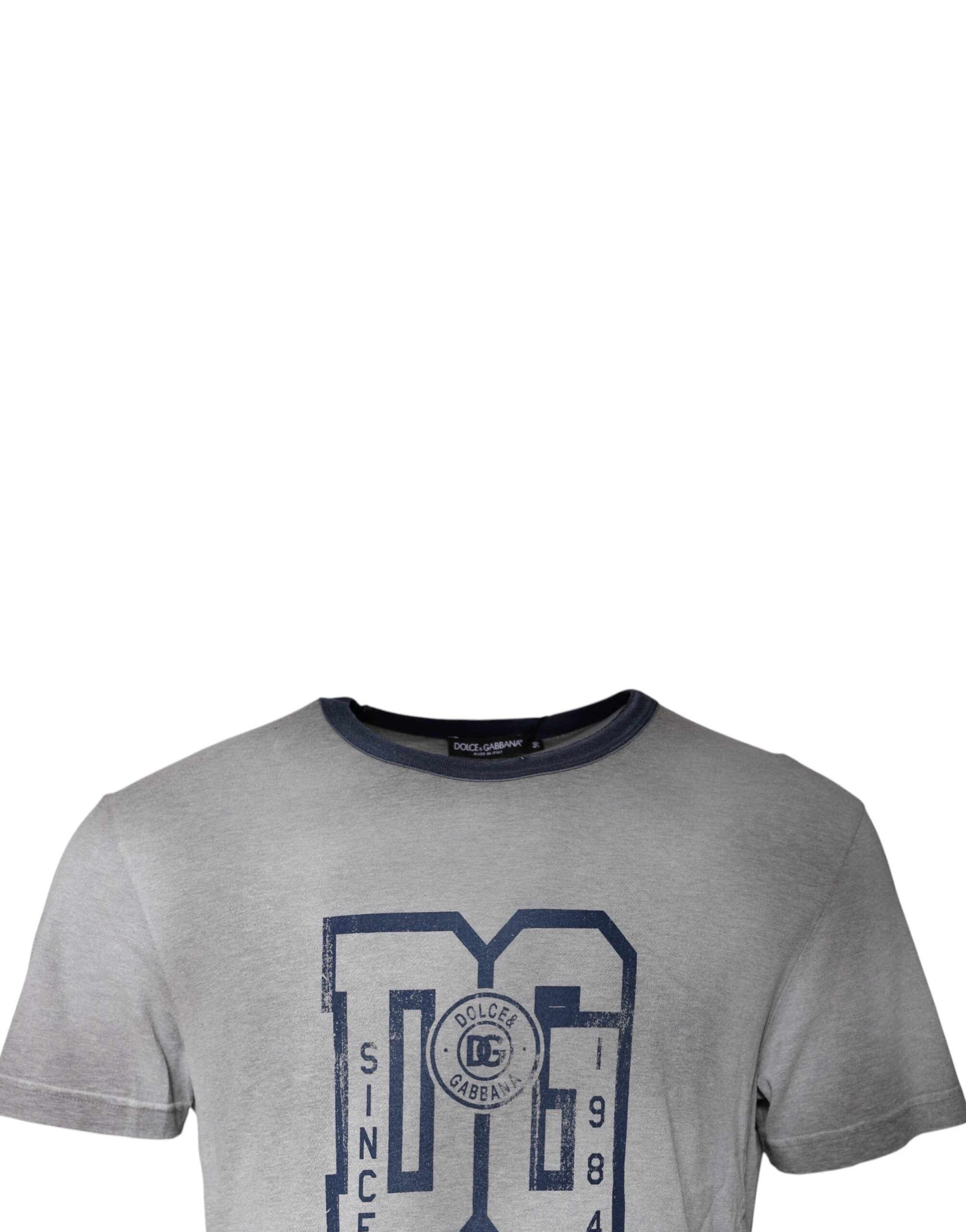 Dolce & Gabbana Gray Logo Print Cotton Crew Neck T-shirt by Dolce & Gabbana