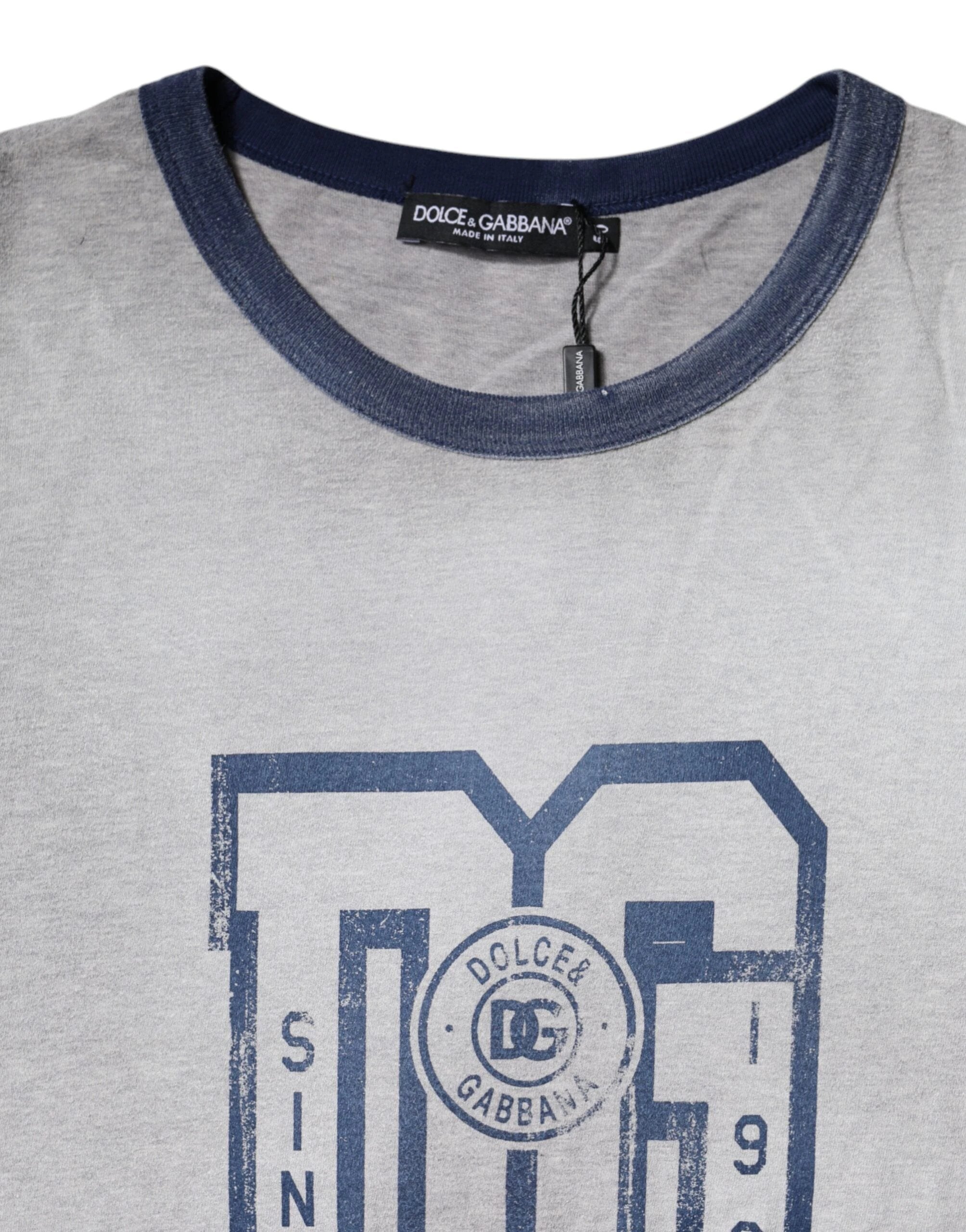 Dolce & Gabbana Gray Logo Print Cotton Crew Neck T-shirt by Dolce & Gabbana