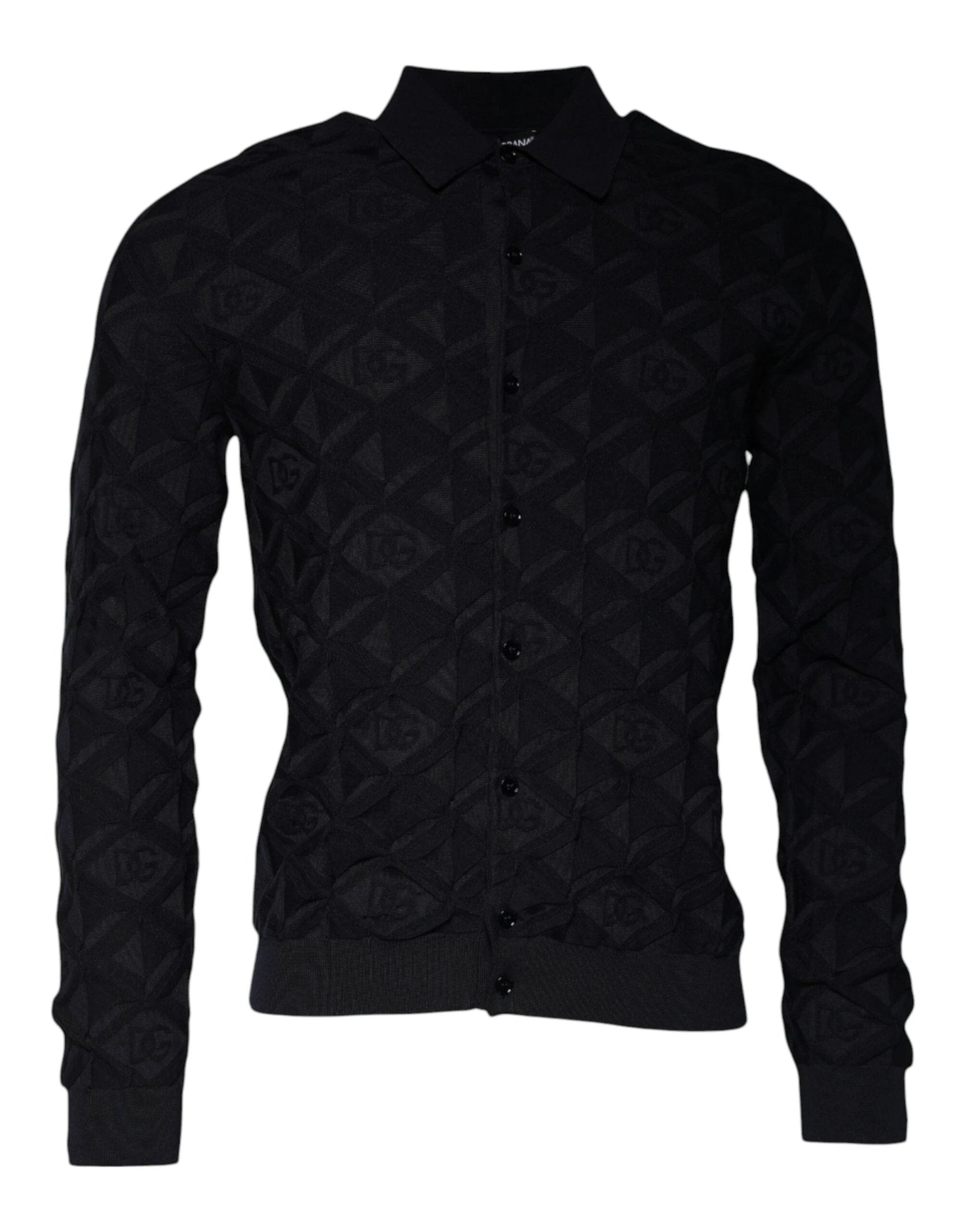 Dolce & Gabbana Black Silk Crew Neck Men Cardigan Sweater by Dolce & Gabbana