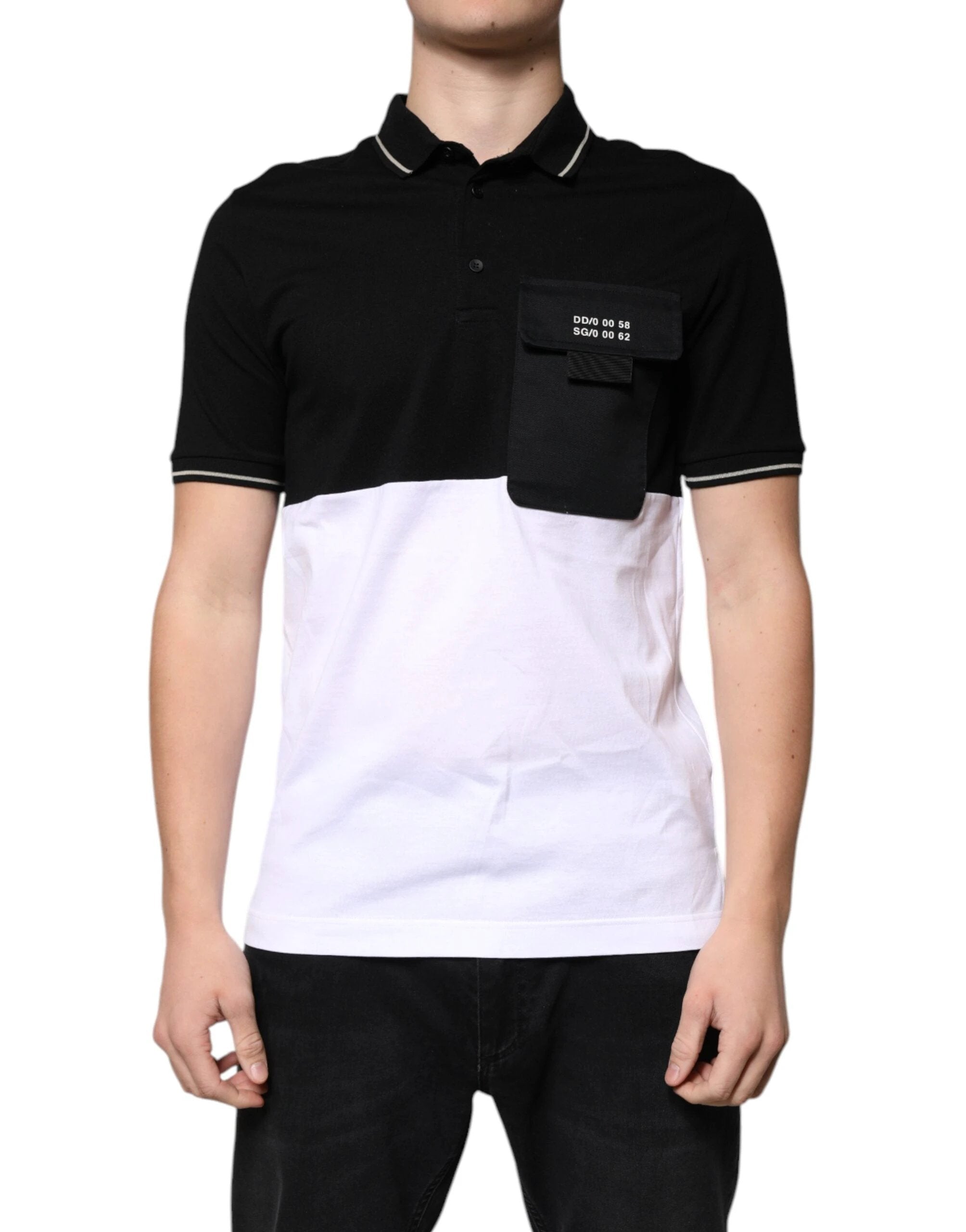 Dolce & Gabbana Black White Cotton Short Sleeves Polo T-shirt by Dolce & Gabbana