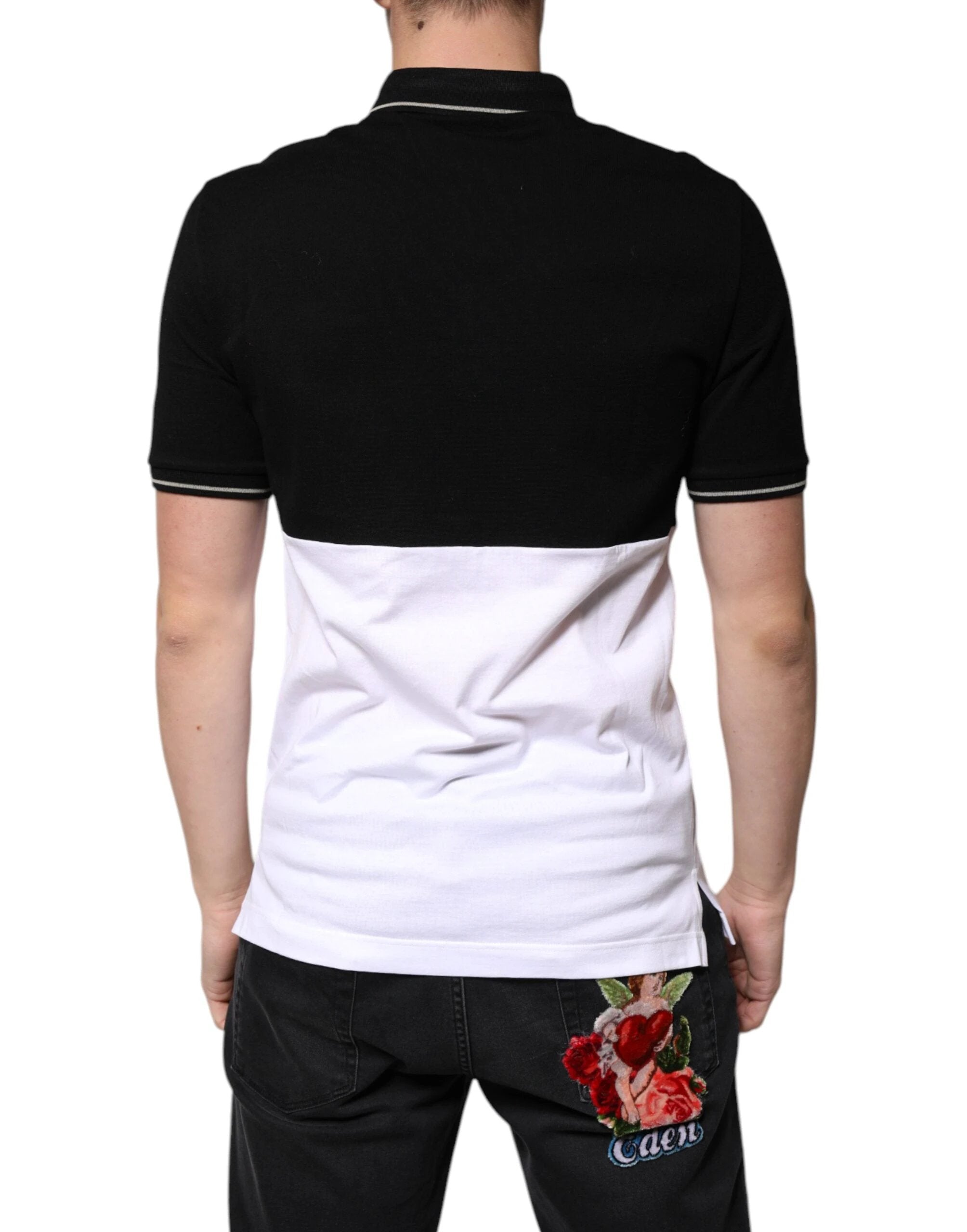 Dolce & Gabbana Black White Cotton Short Sleeves Polo T-shirt by Dolce & Gabbana