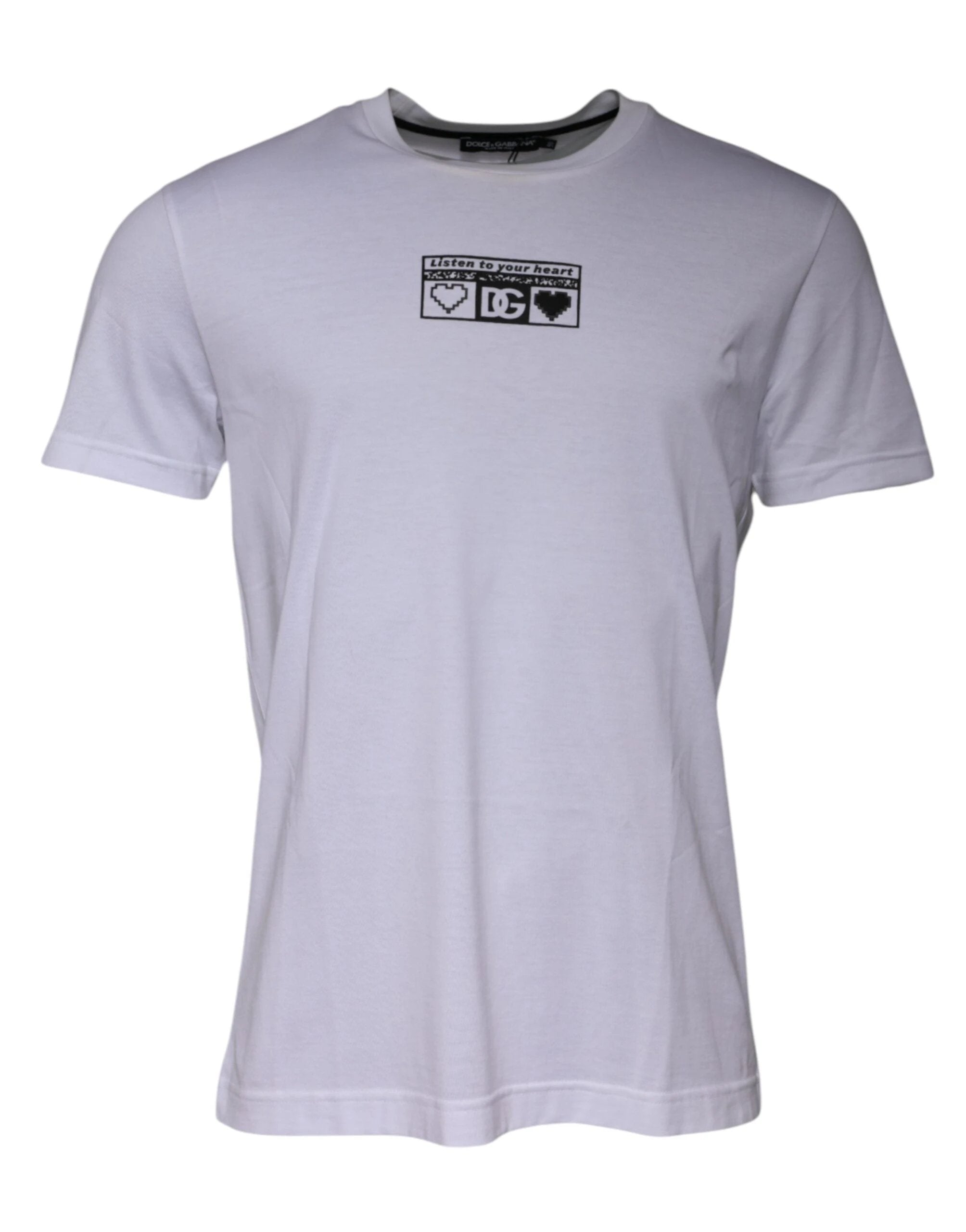 Dolce & Gabbana White Logo Print Cotton Crew Neck T-shirt by Dolce & Gabbana