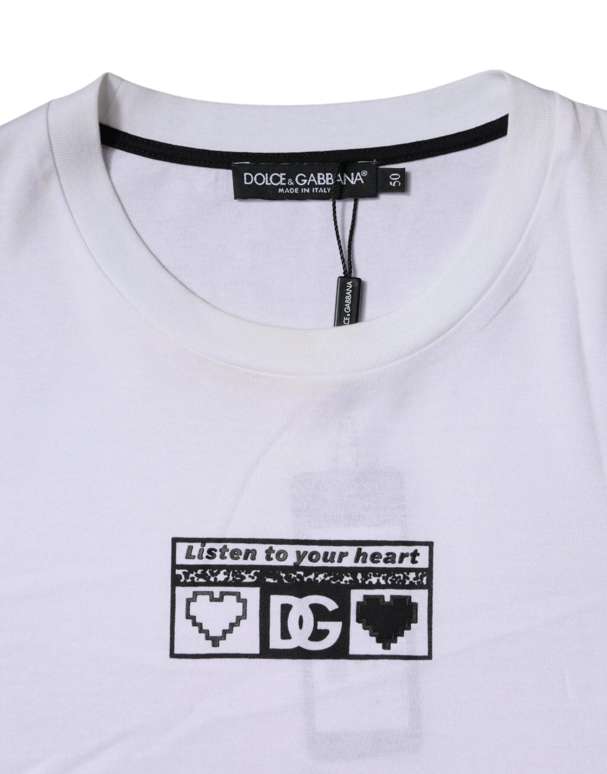 Dolce & Gabbana White Logo Print Cotton Crew Neck T-shirt by Dolce & Gabbana