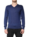 Dolce & Gabbana Navy Blue Cashmere V-neck Pullover Sweater by Dolce & Gabbana