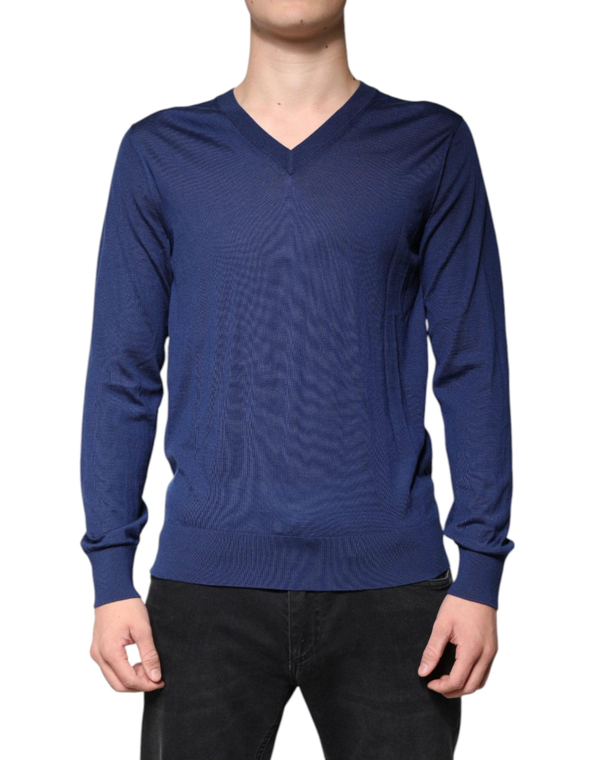 Dolce & Gabbana Navy Blue Cashmere V-neck Pullover Sweater by Dolce & Gabbana