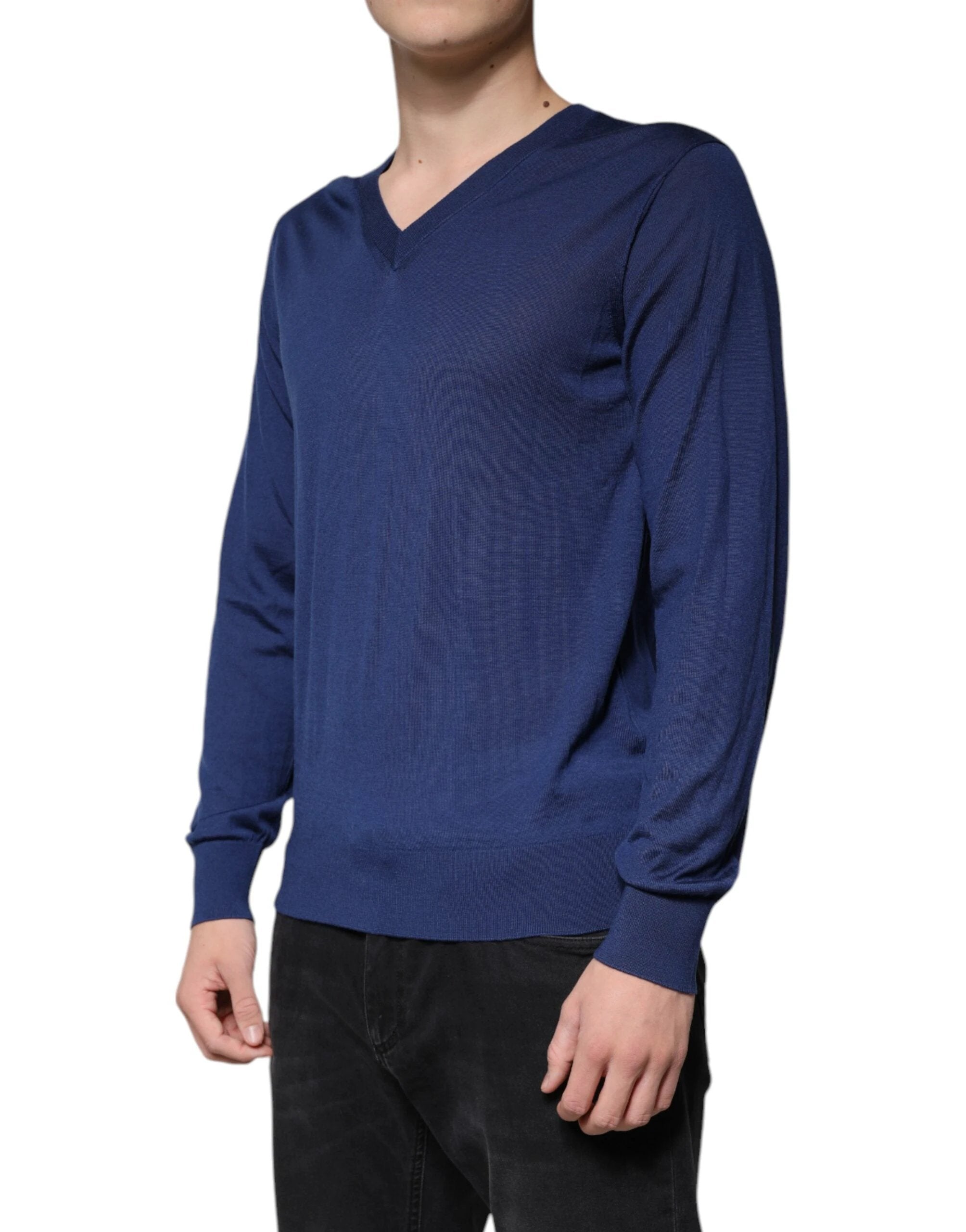Dolce & Gabbana Navy Blue Cashmere V-neck Pullover Sweater by Dolce & Gabbana