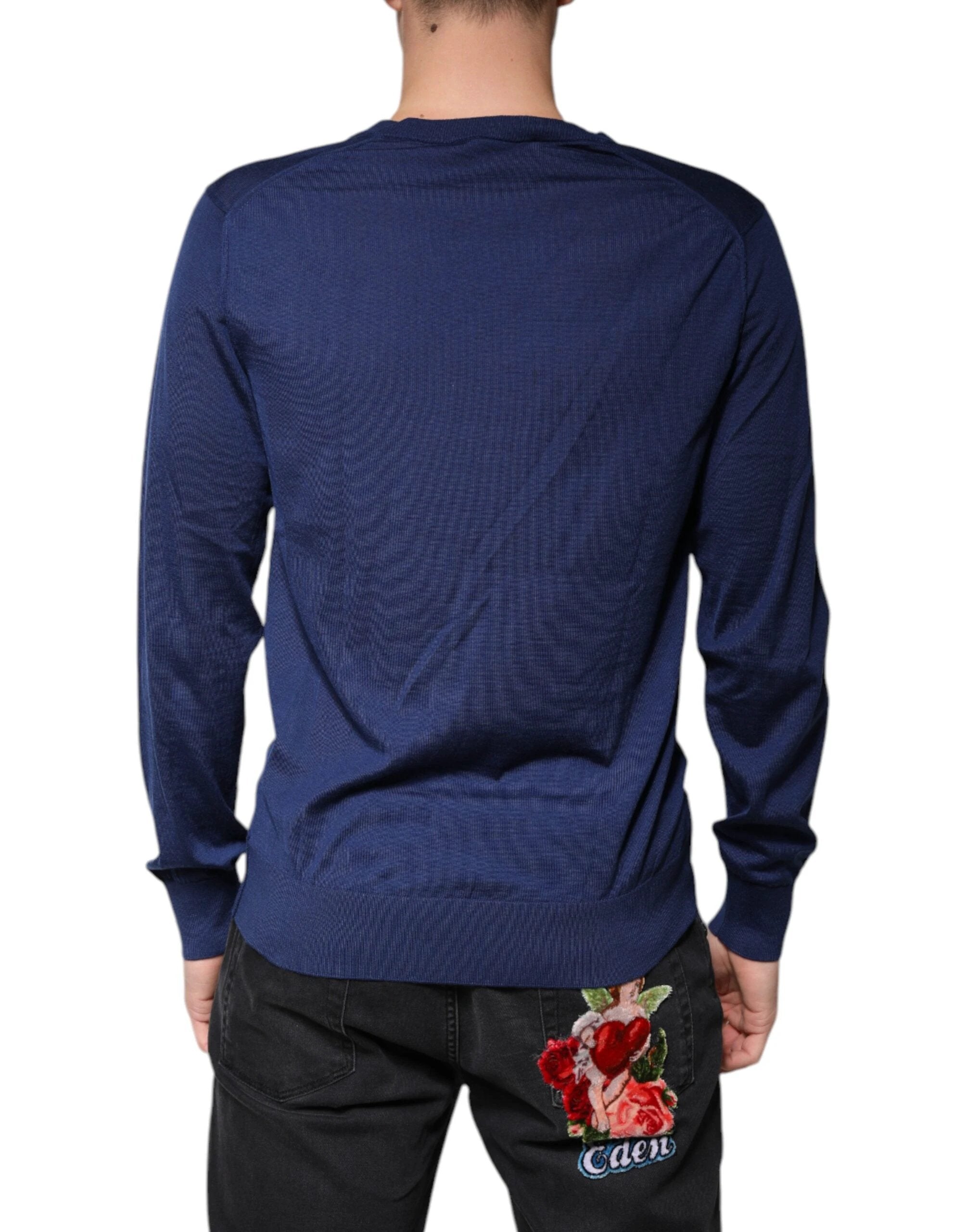 Dolce & Gabbana Navy Blue Cashmere V-neck Pullover Sweater by Dolce & Gabbana