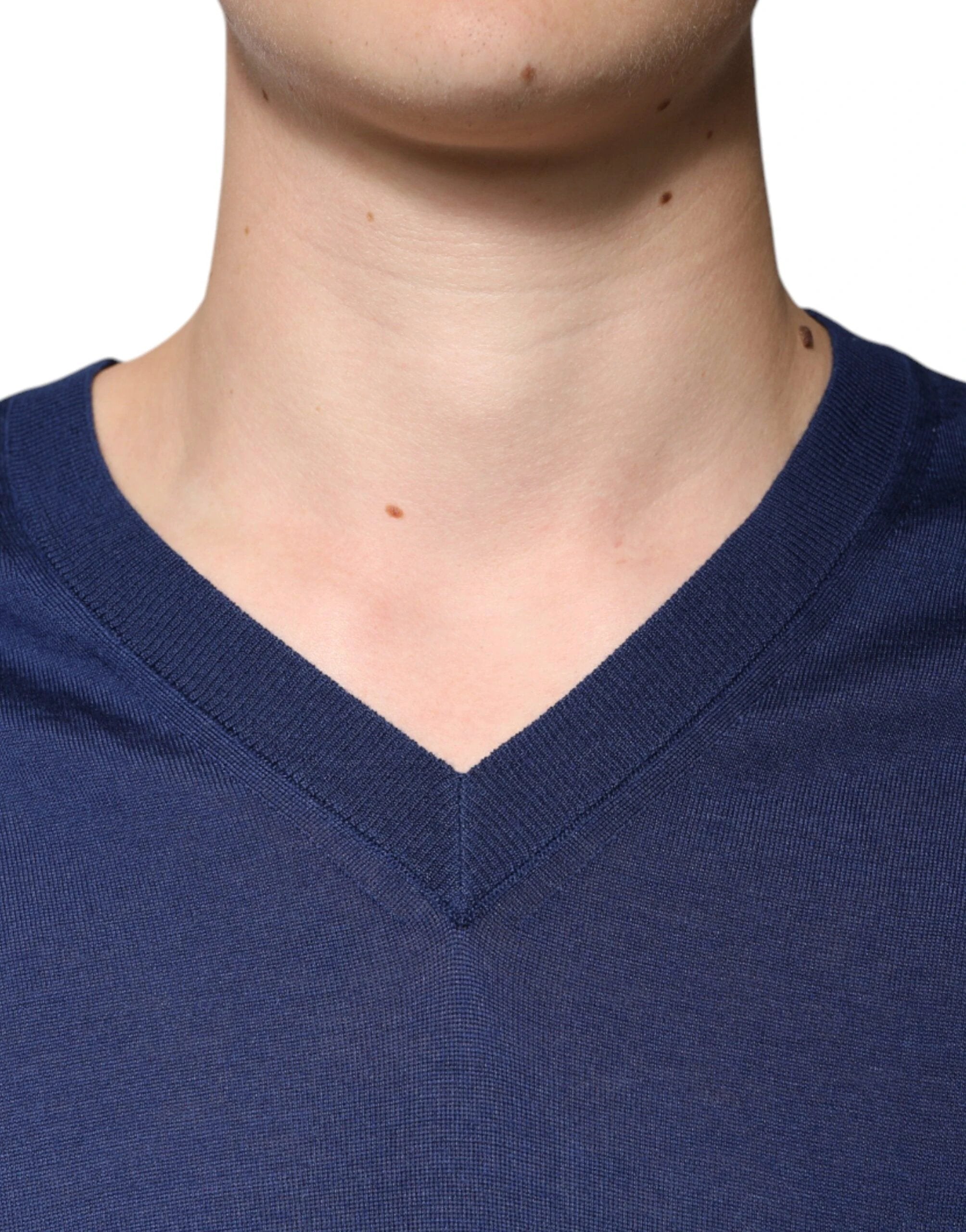 Dolce & Gabbana Navy Blue Cashmere V-neck Pullover Sweater by Dolce & Gabbana
