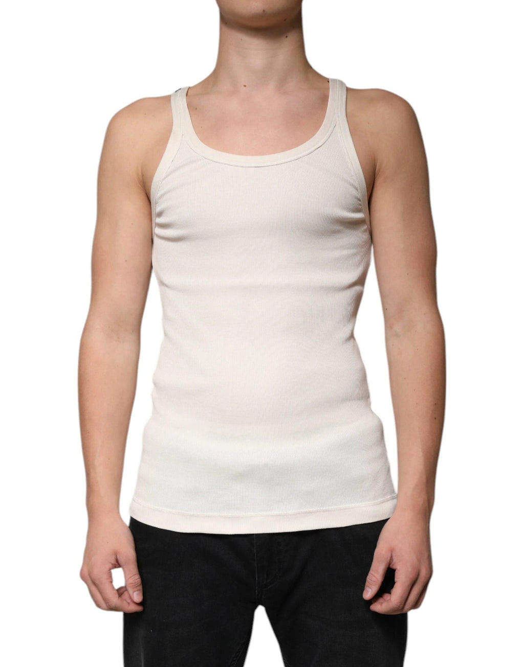 Dolce & Gabbana Off White Cotton Sleeveless Round Neck Tank T-shirt by Dolce & Gabbana