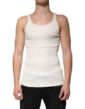 Dolce & Gabbana Off White Cotton Sleeveless Round Neck Tank T-shirt by Dolce & Gabbana