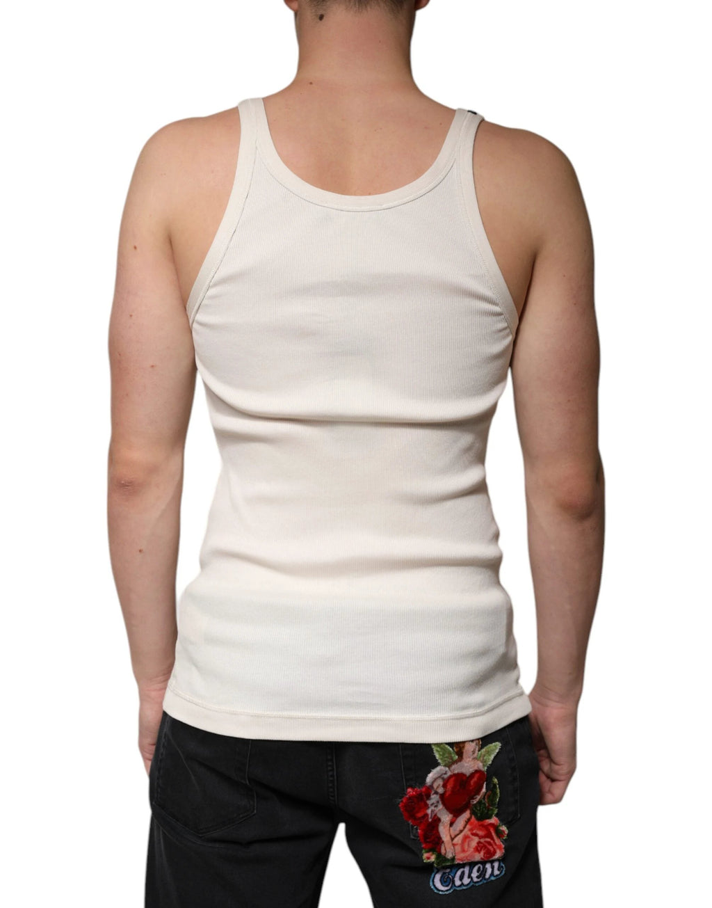 Dolce & Gabbana Off White Cotton Sleeveless Round Neck Tank T-shirt by Dolce & Gabbana