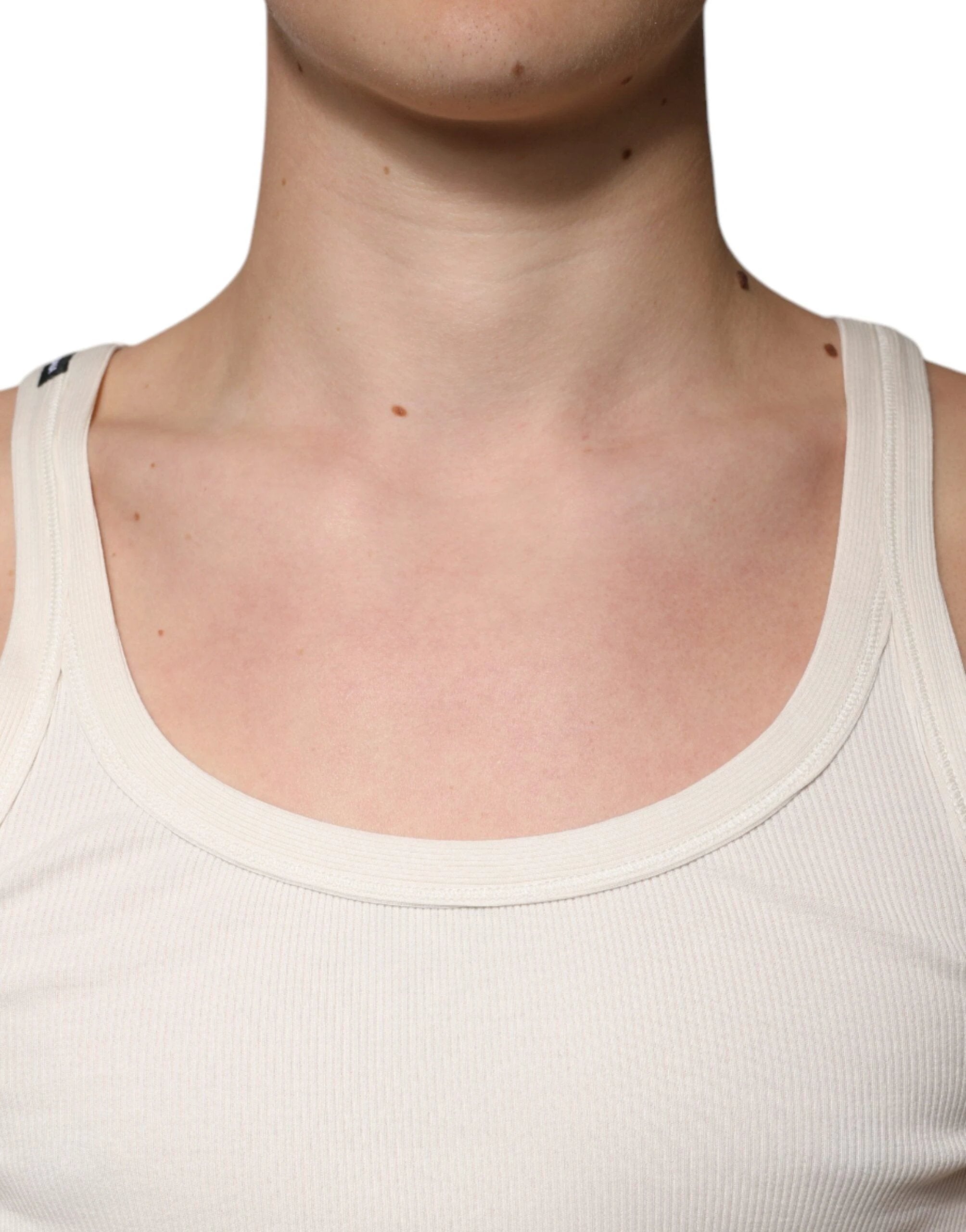Dolce & Gabbana Off White Cotton Sleeveless Round Neck Tank T-shirt by Dolce & Gabbana