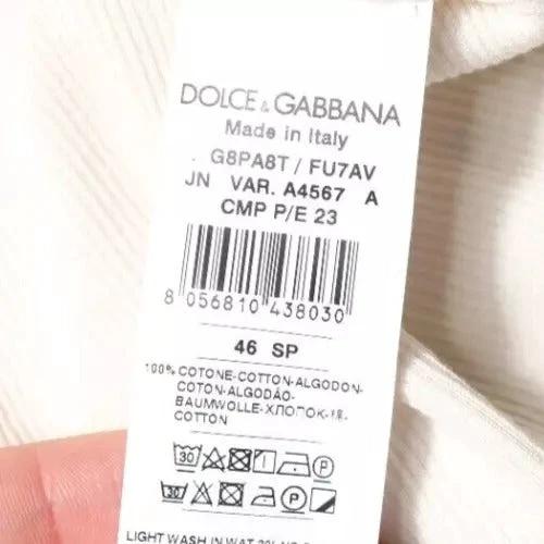 Dolce & Gabbana Off White Cotton Sleeveless Round Neck Tank T-shirt by Dolce & Gabbana
