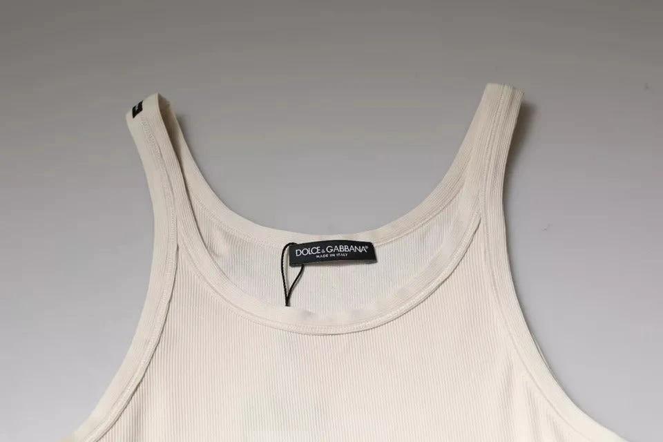 Dolce & Gabbana Off White Cotton Sleeveless Round Neck Tank T-shirt by Dolce & Gabbana