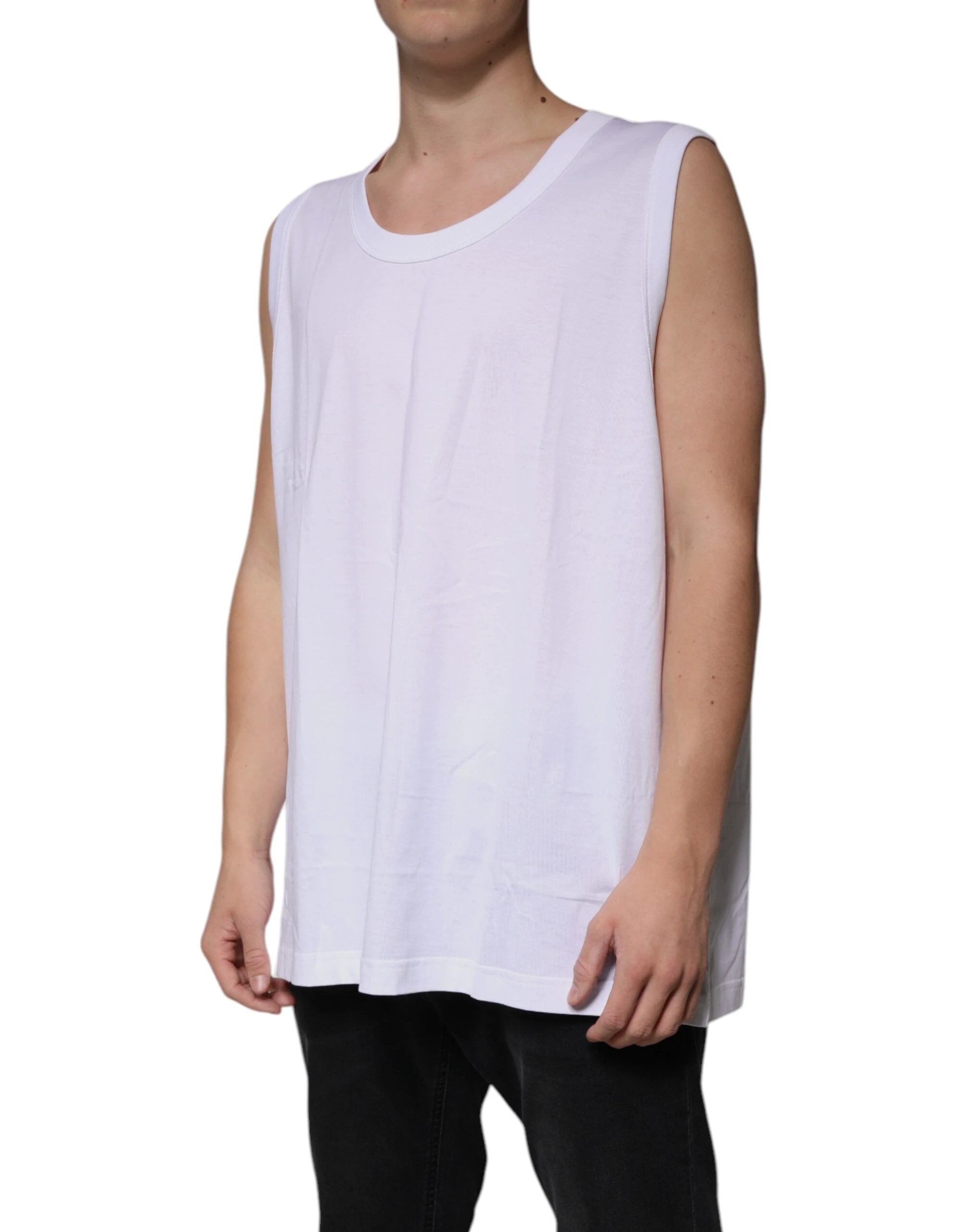 Dolce & Gabbana White Cotton Sleeveless Round Neck Tank T-shirt by Dolce & Gabbana