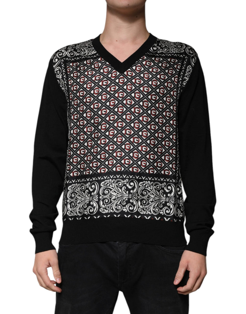 Dolce & Gabbana Black Logo Wool V-neck Pullover Sweater by Dolce & Gabbana