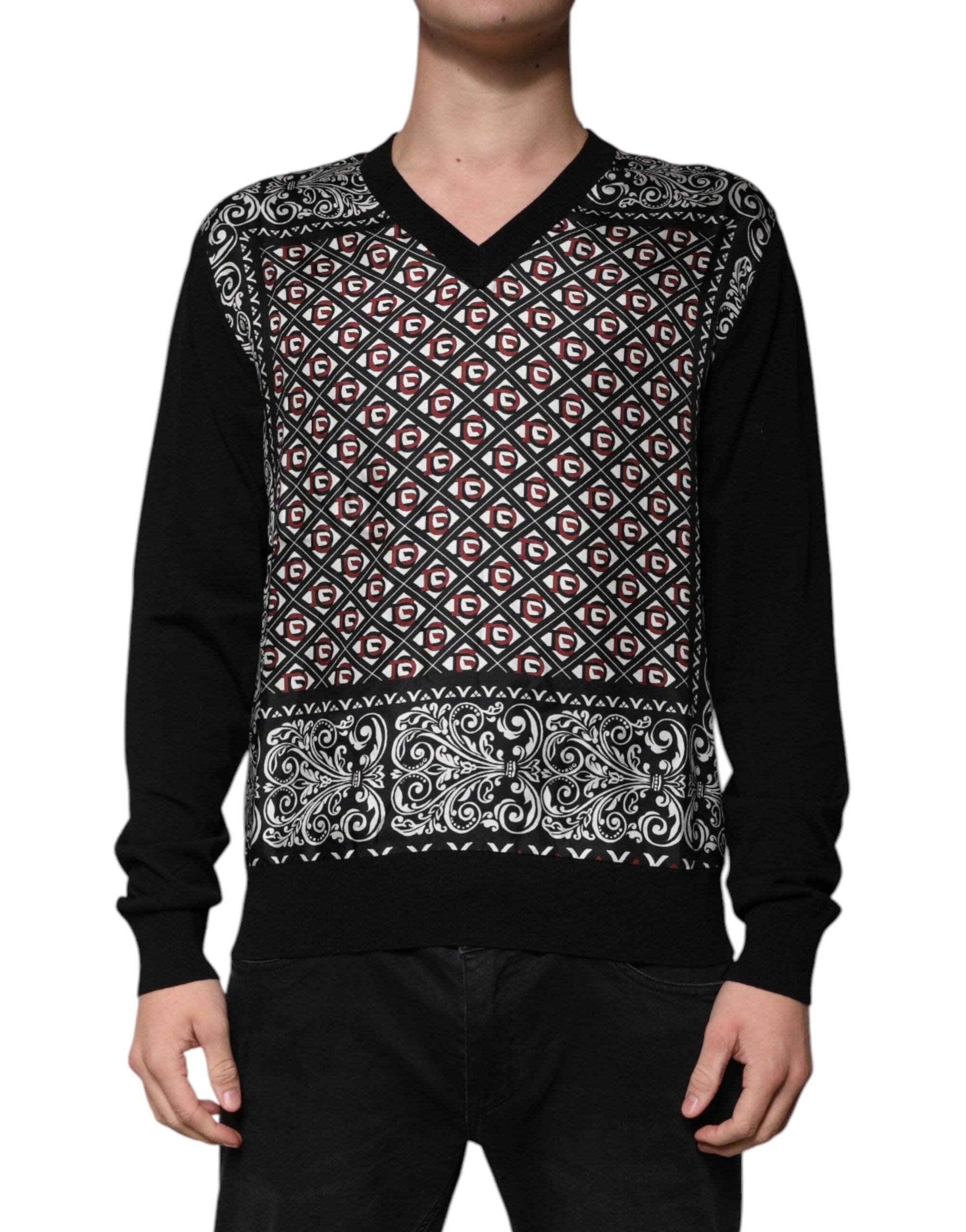 Dolce & Gabbana Black Logo Wool V-neck Pullover Sweater by Dolce & Gabbana