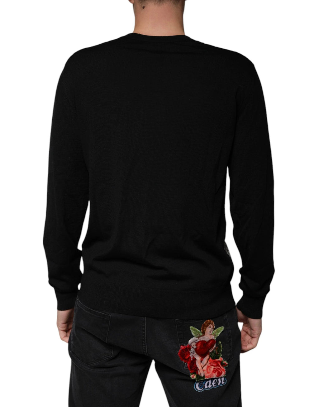 Dolce & Gabbana Black Logo Wool V-neck Pullover Sweater by Dolce & Gabbana