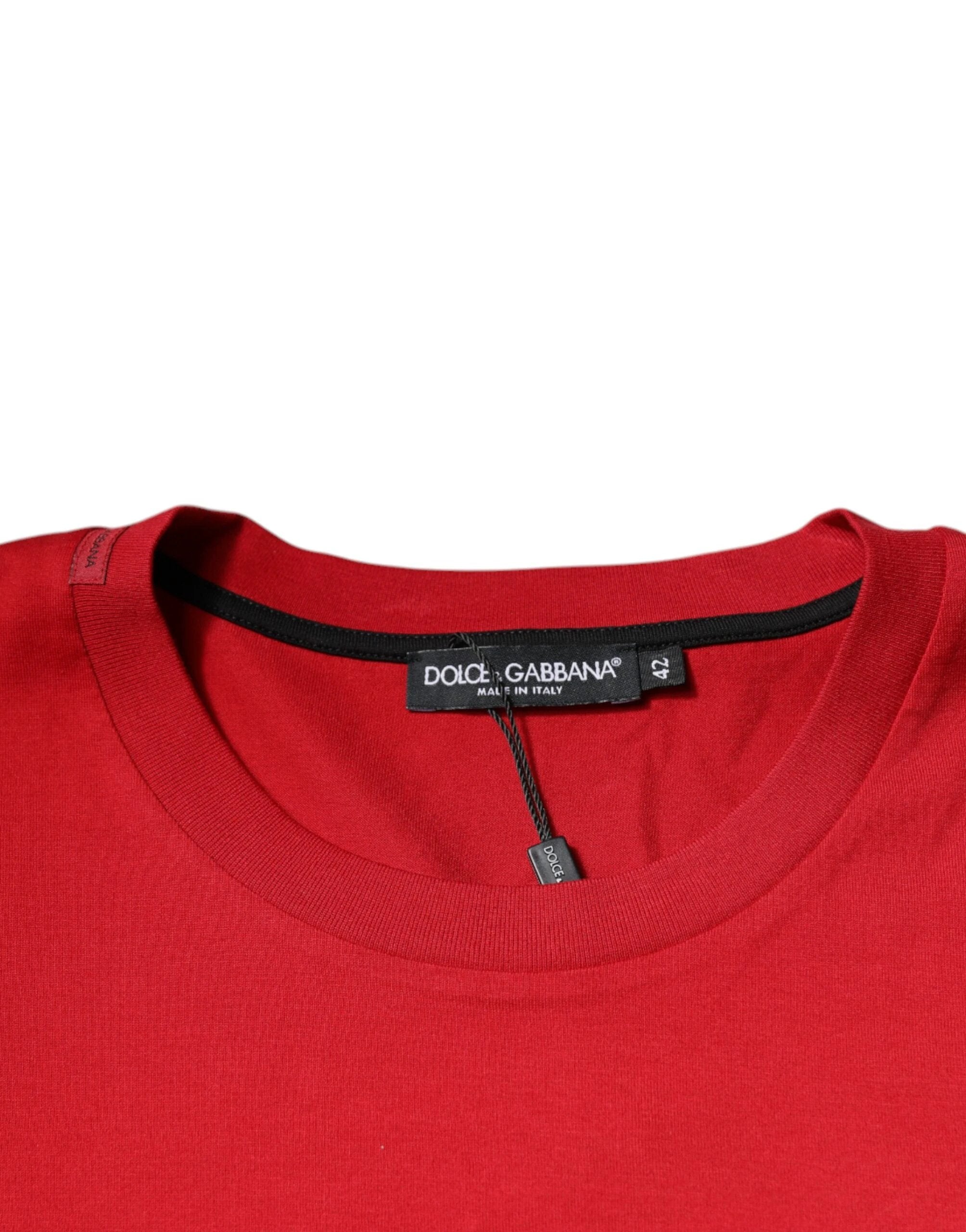 Dolce & Gabbana Red Logo Print Cotton Crew Neck T-shirt by Dolce & Gabbana