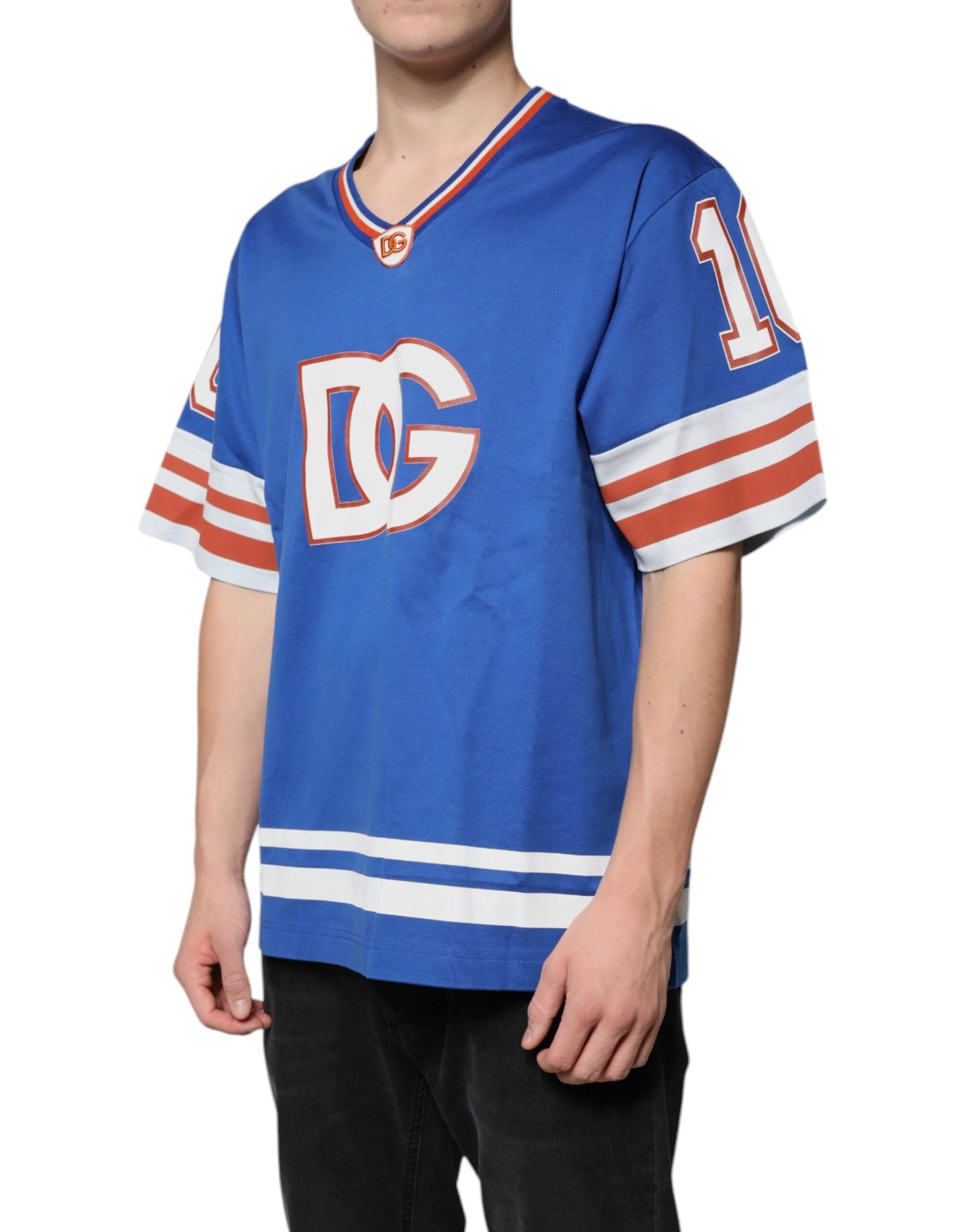 Dolce & Gabbana Blue Logo V-neck Short Sleeve T-shirt by Dolce & Gabbana