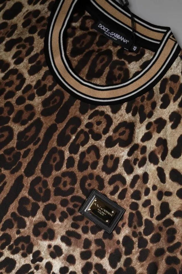 Dolce & Gabbana Brown Leopard Crew Neck Short Sleeve T-shirt by Dolce & Gabbana
