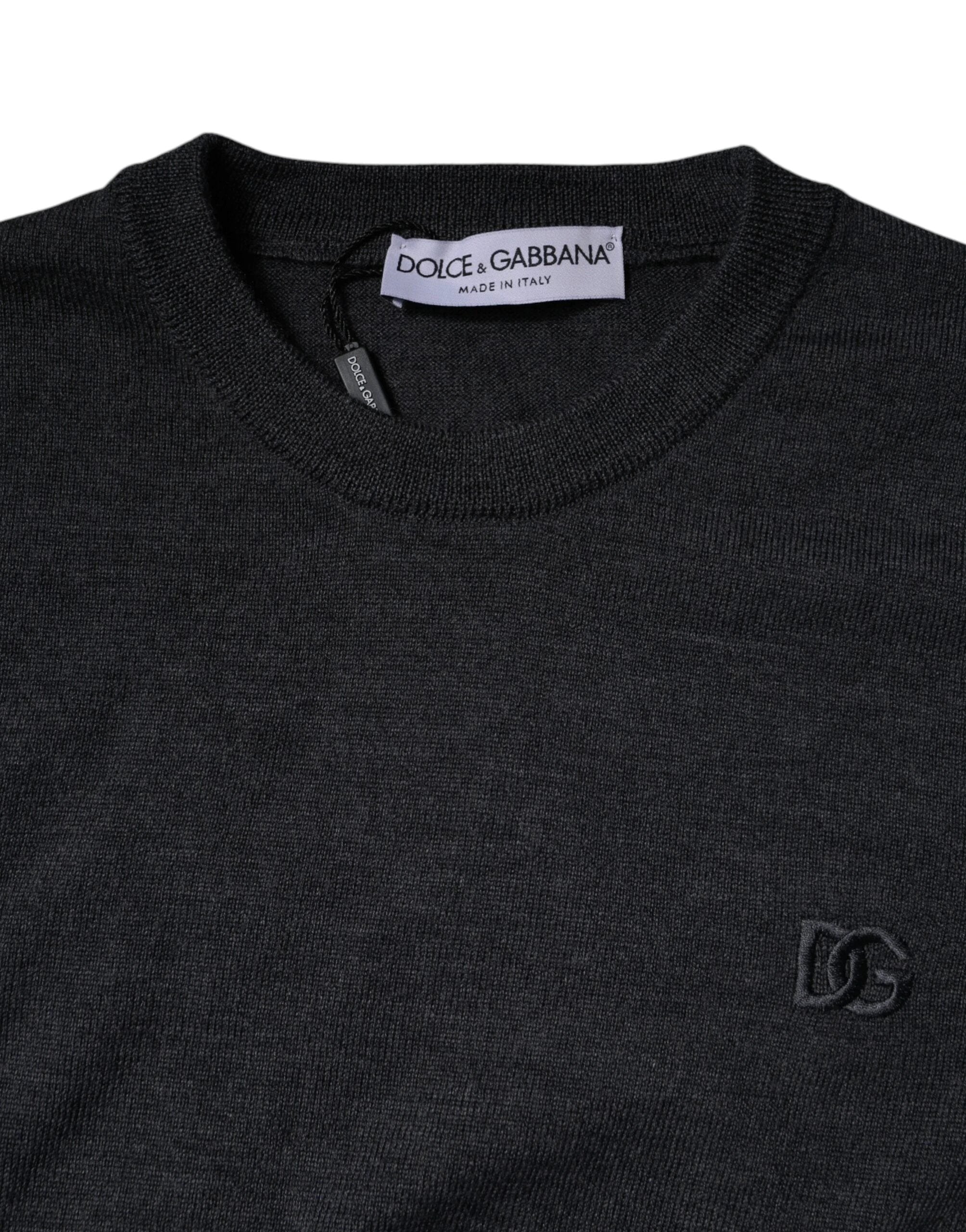 Dolce & Gabbana Dark Gray DG Logo Crew Neck Pullover Sweater by Dolce & Gabbana
