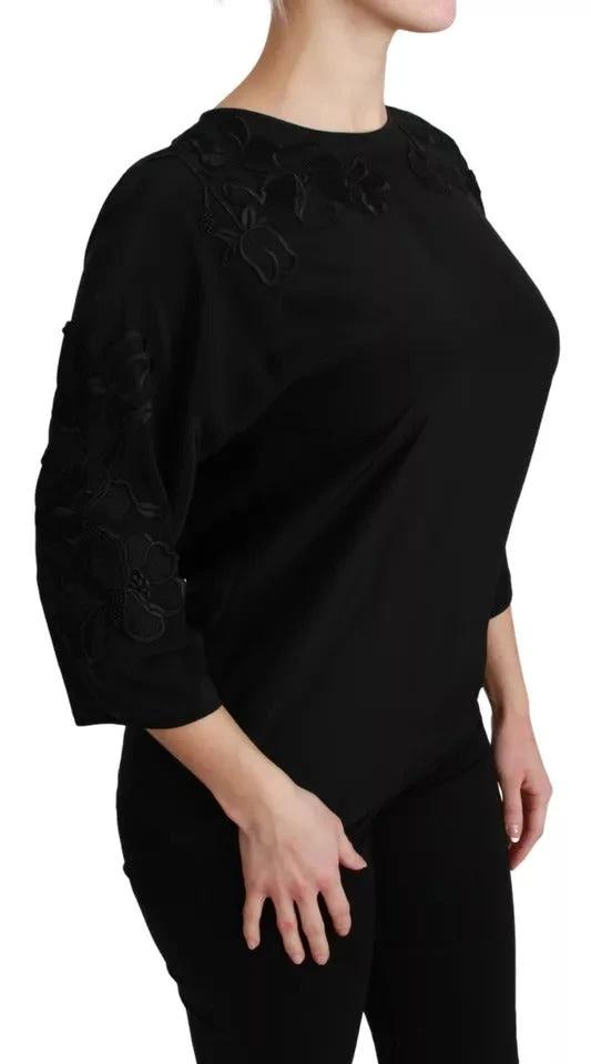 Dolce & Gabbana Black Floral Embroidered Blouse Silk Top by Dolce & Gabbana
