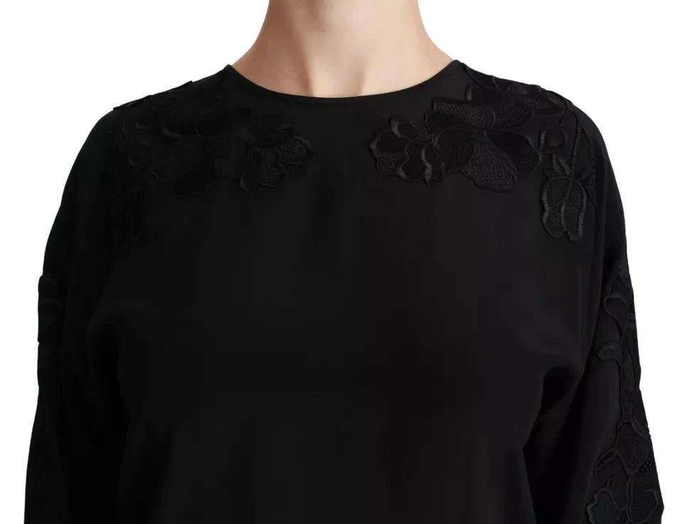 Dolce & Gabbana Black Floral Embroidered Blouse Silk Top by Dolce & Gabbana