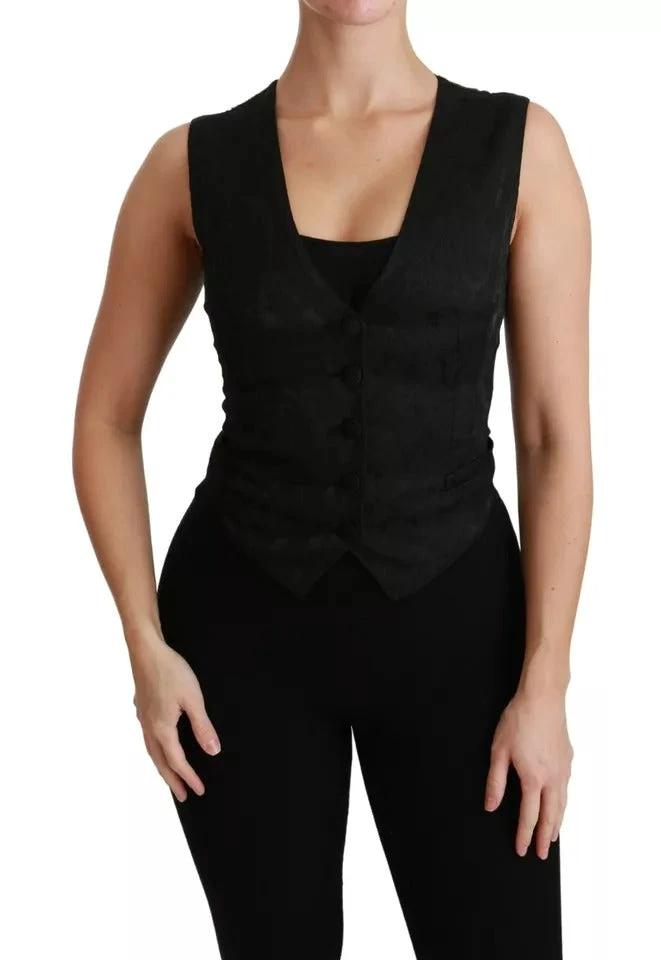 Dolce & Gabbana Black Lace Waistcoat Slim Vest Silk Top by Dolce & Gabbana