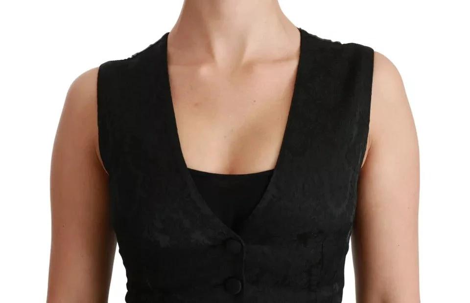 Dolce & Gabbana Black Lace Waistcoat Slim Vest Silk Top by Dolce & Gabbana