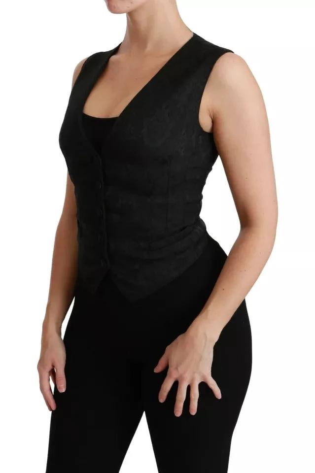 Dolce & Gabbana Black Lace Waistcoat Slim Vest Silk Top by Dolce & Gabbana