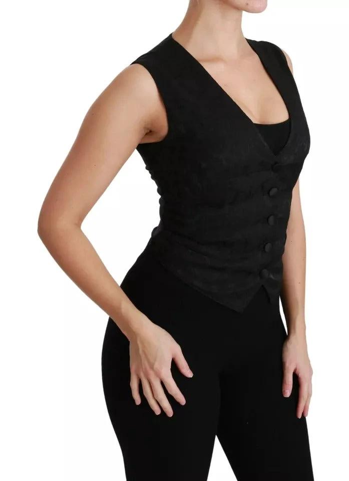 Dolce & Gabbana Black Lace Waistcoat Slim Vest Silk Top by Dolce & Gabbana